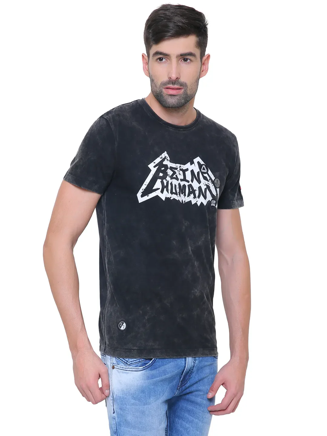 Black Regular Fit Men's Short Sleeves T-Shirt by Being Human Clothing - Image 3