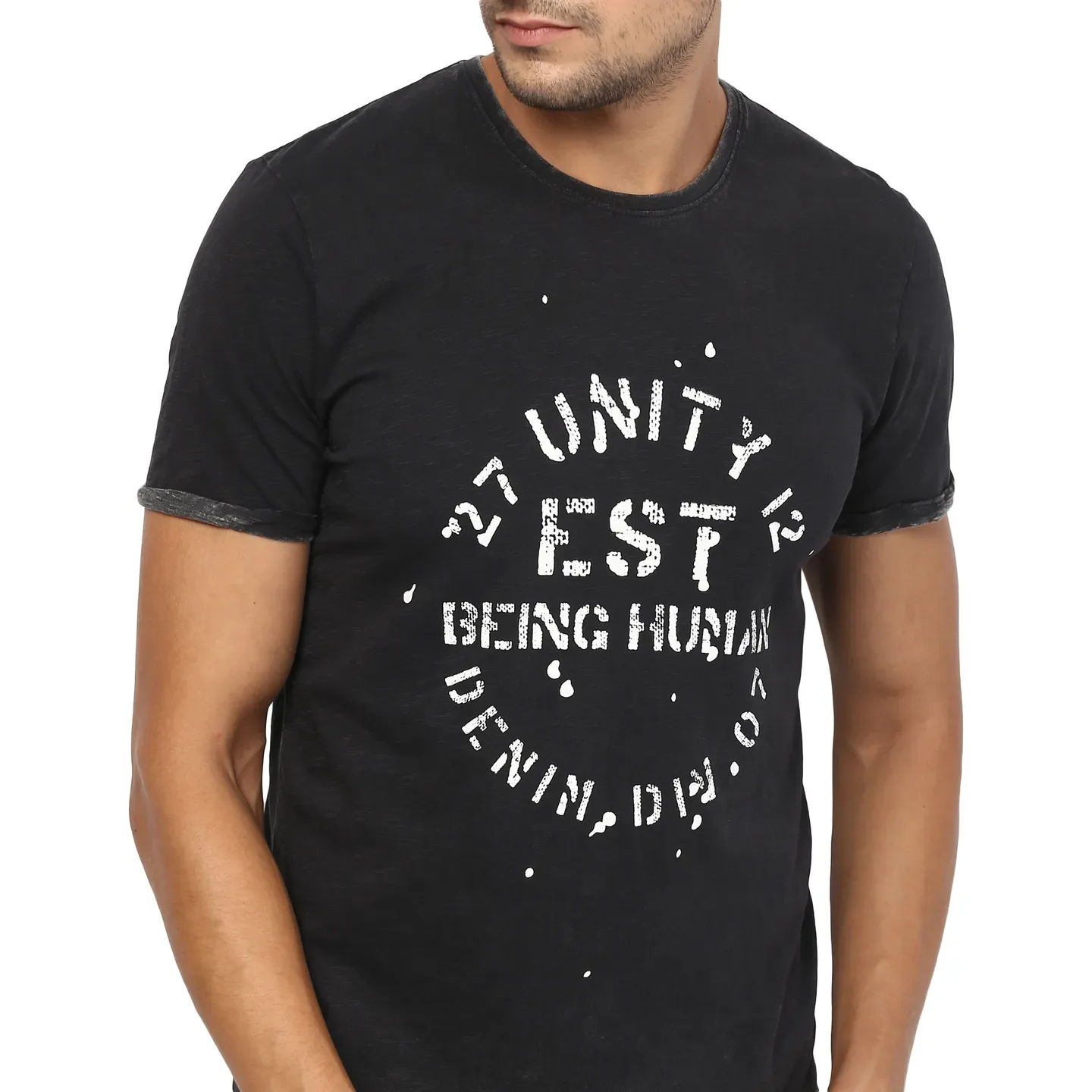 Black Regular Fit Men's Short Sleeves T-Shirt by Being Human Clothing - Image 5