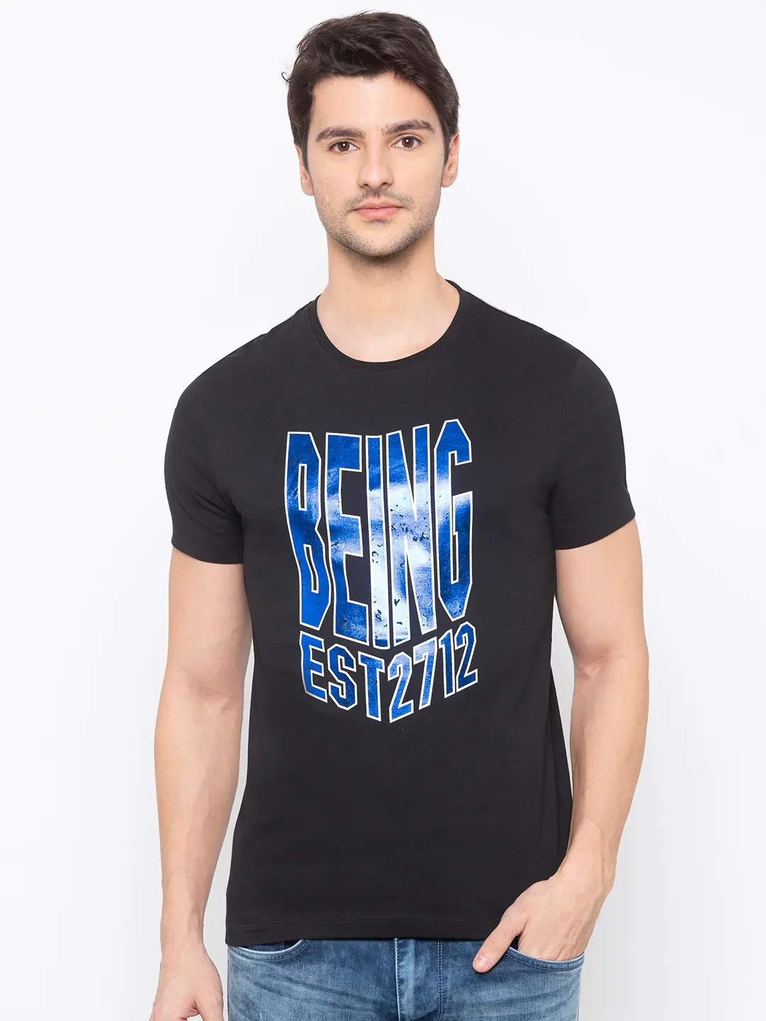 Black Regular Fit Men's Short Sleeves T-Shirt by Being Human Clothing
