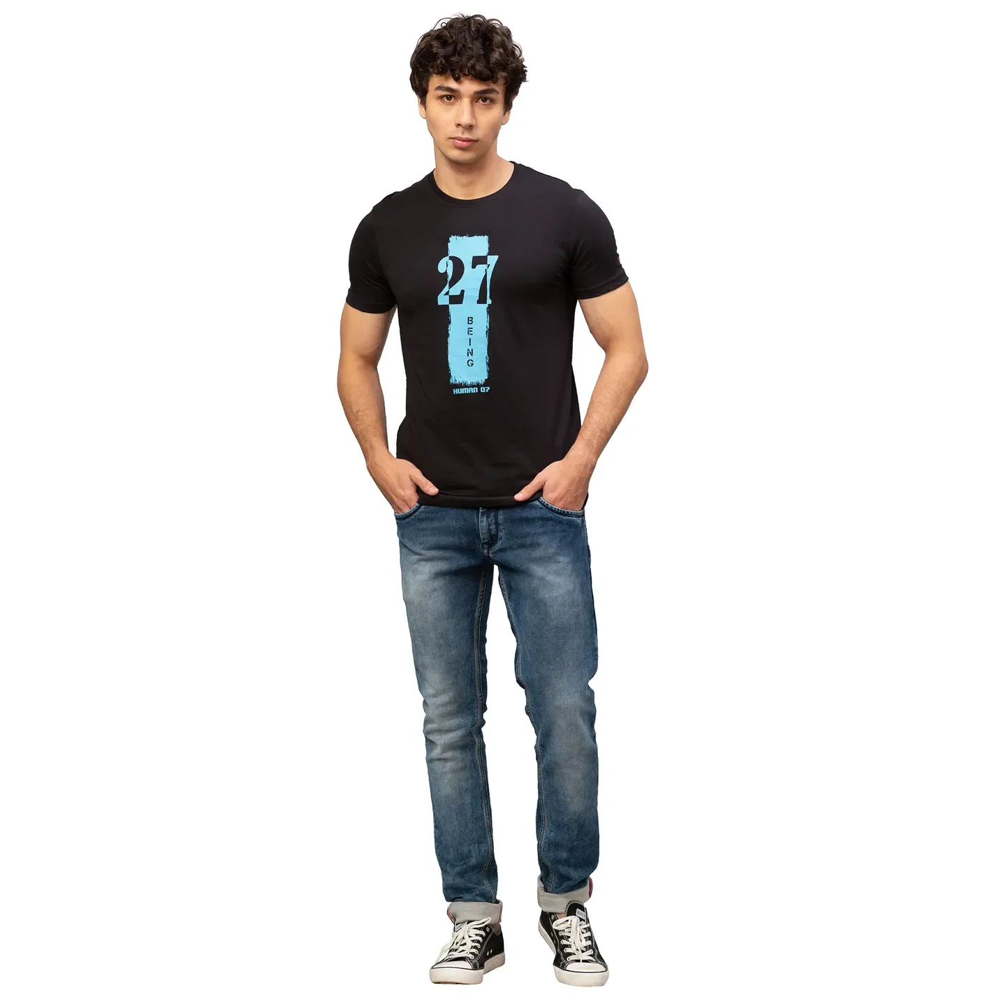Black Regular Fit Men's Short Sleeves T-Shirt by Being Human Clothing - Image 2