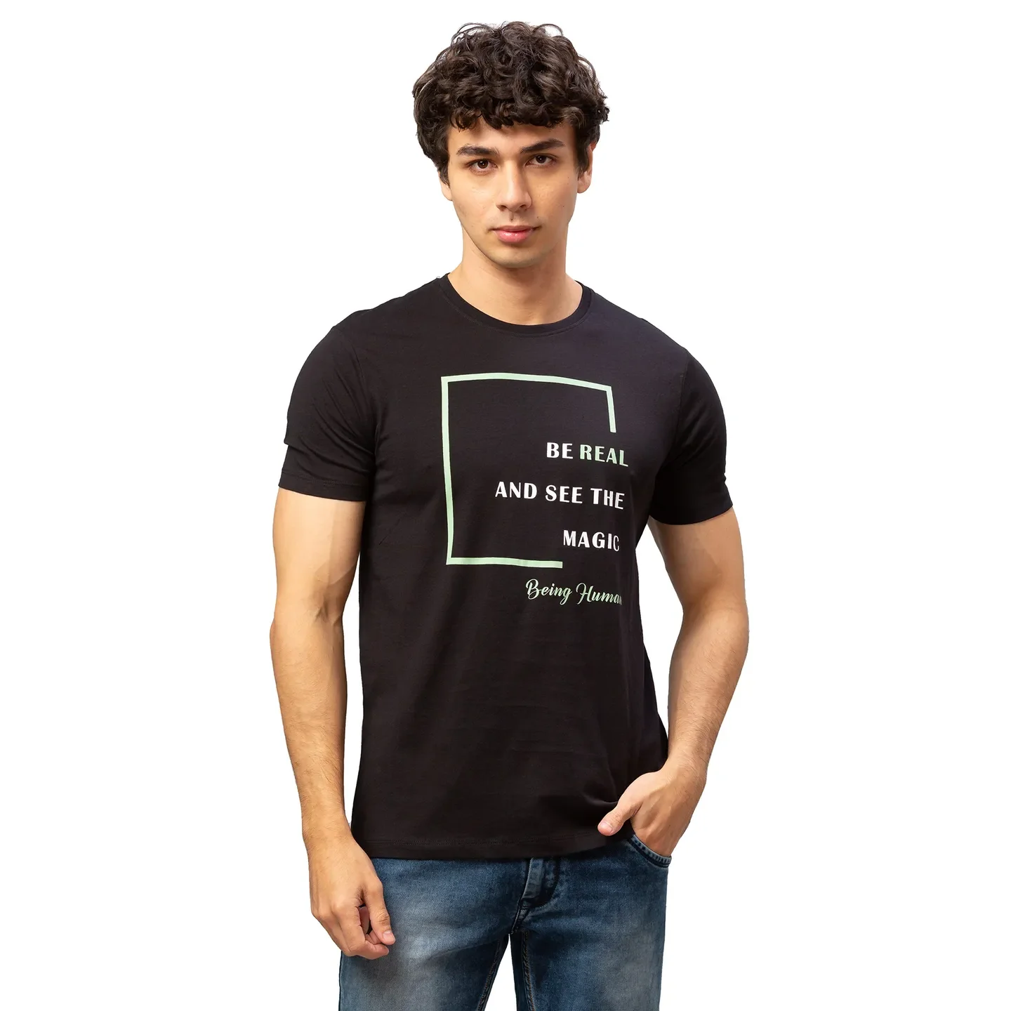 Black Regular Fit Men's Short Sleeves T-Shirt by Being Human Clothing