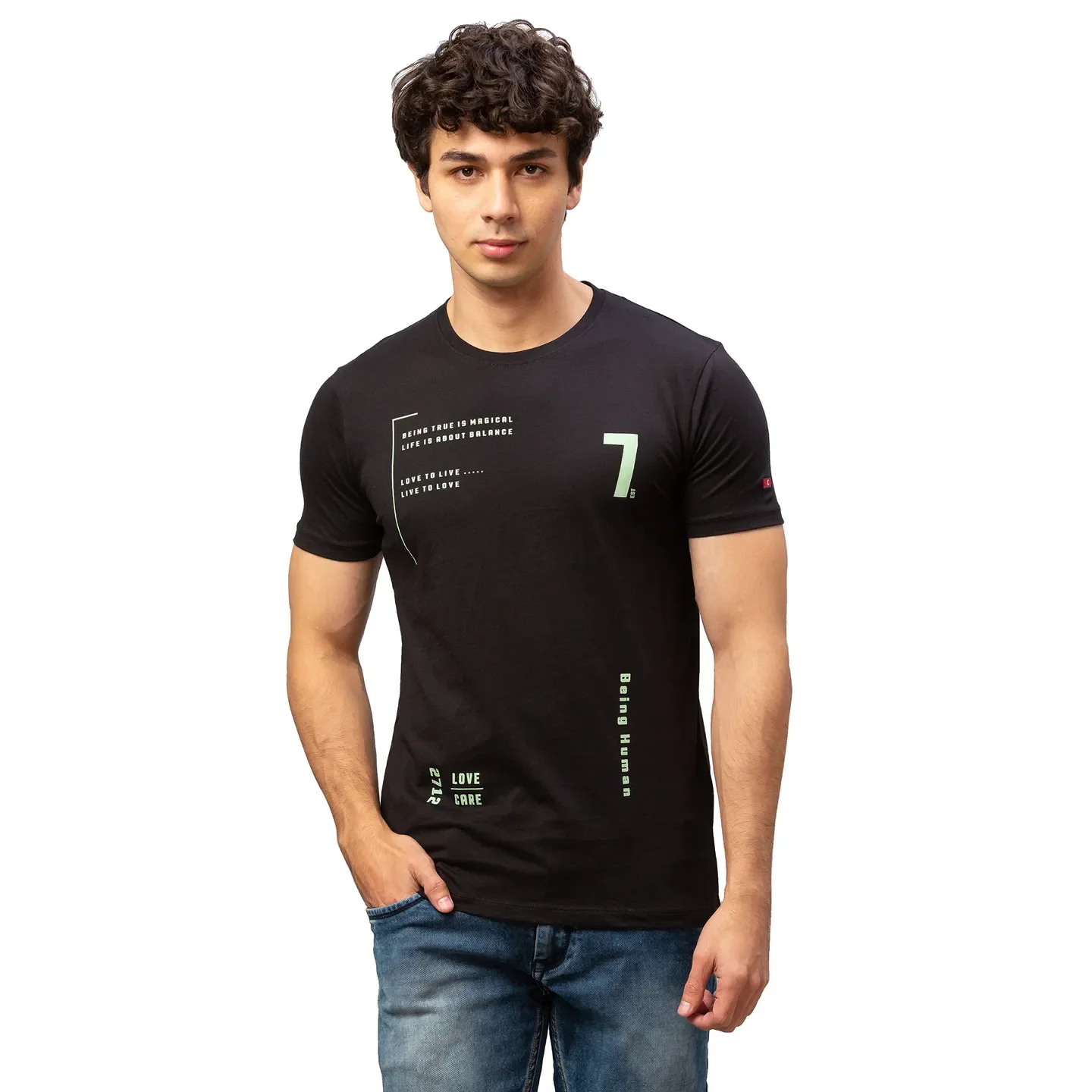 Black Regular Fit Men's Short Sleeves T-Shirt by Being Human Clothing