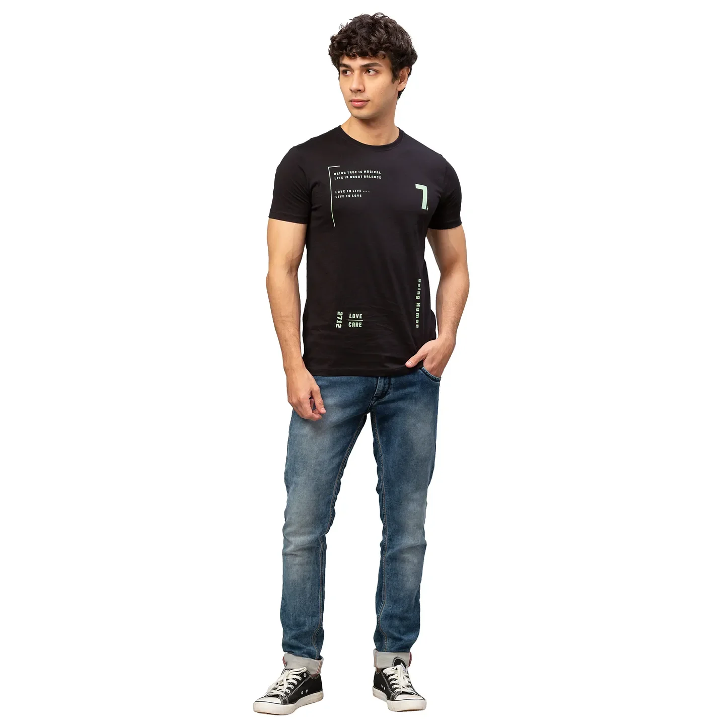 Black Regular Fit Men's Short Sleeves T-Shirt by Being Human Clothing - Image 2