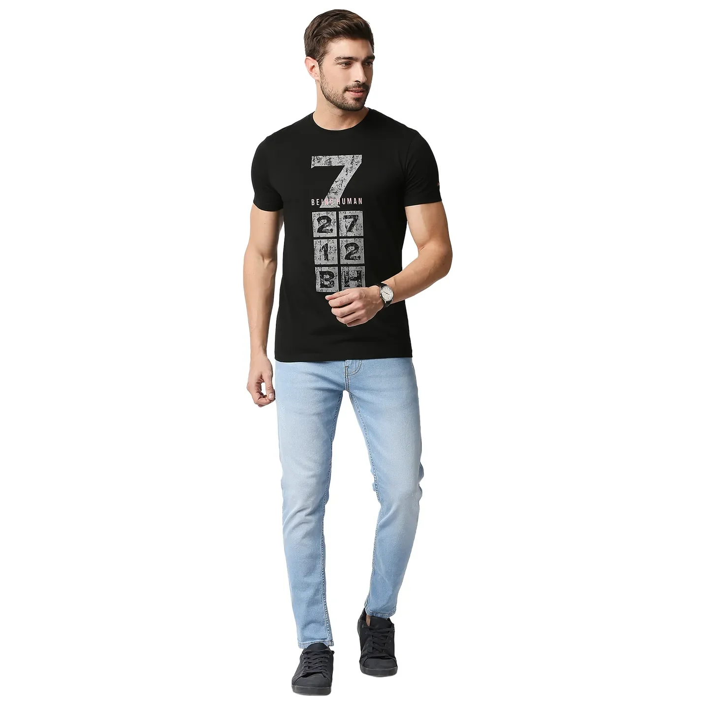Black Regular Fit Men's Short Sleeves T-Shirt by Being Human Clothing - Image 6