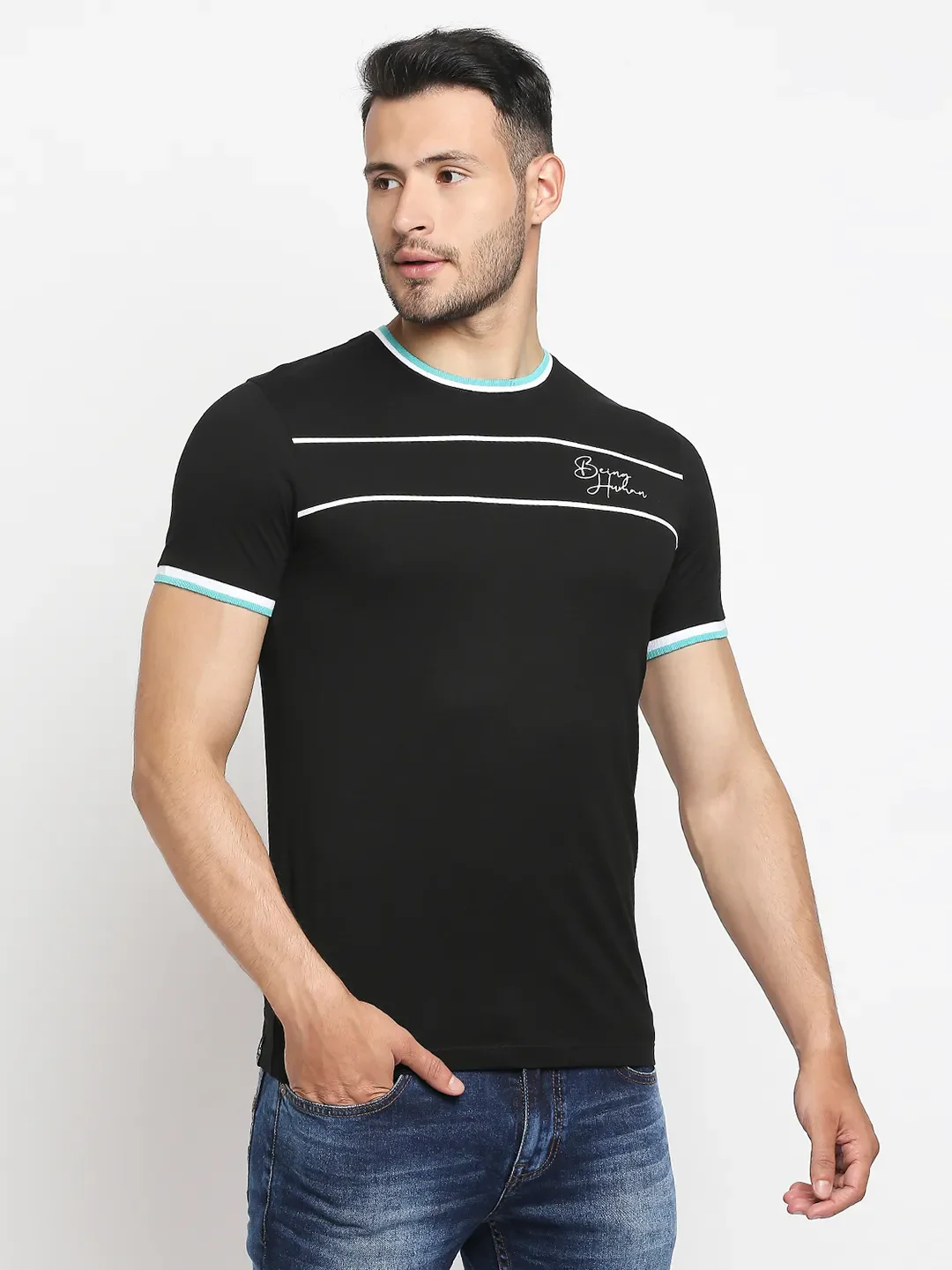 Black Regular Fit Men's Short Sleeves T-Shirt by Being Human Clothing - Image 3