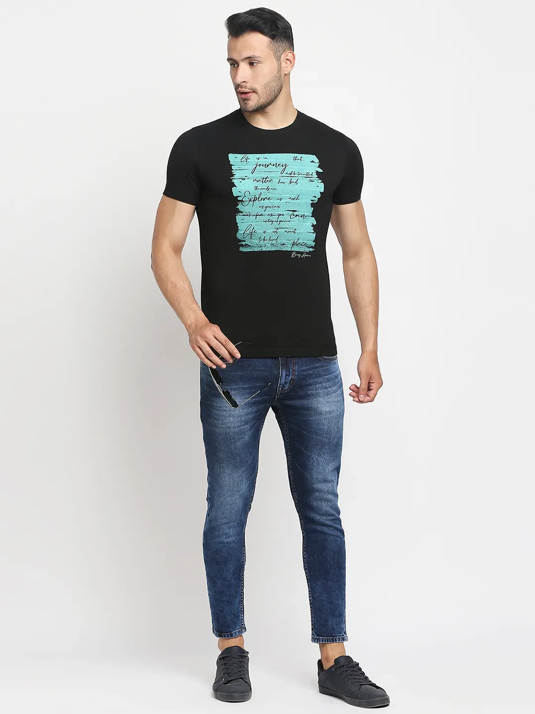 Black Regular Fit Men's Short Sleeves T-Shirt by Being Human Clothing