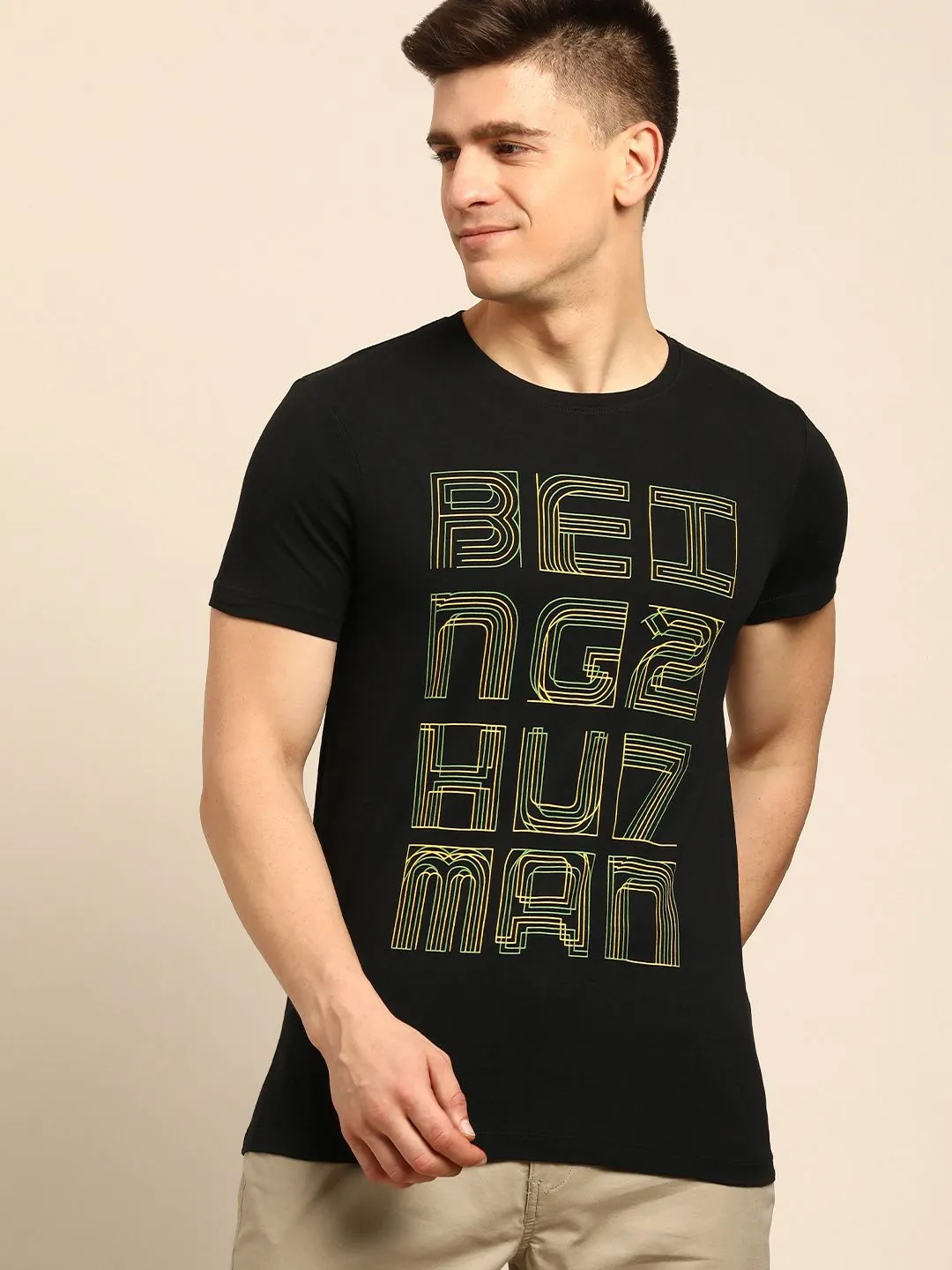 Black Regular Fit Men's Short Sleeves T-Shirt by Being Human Clothing - Image 2