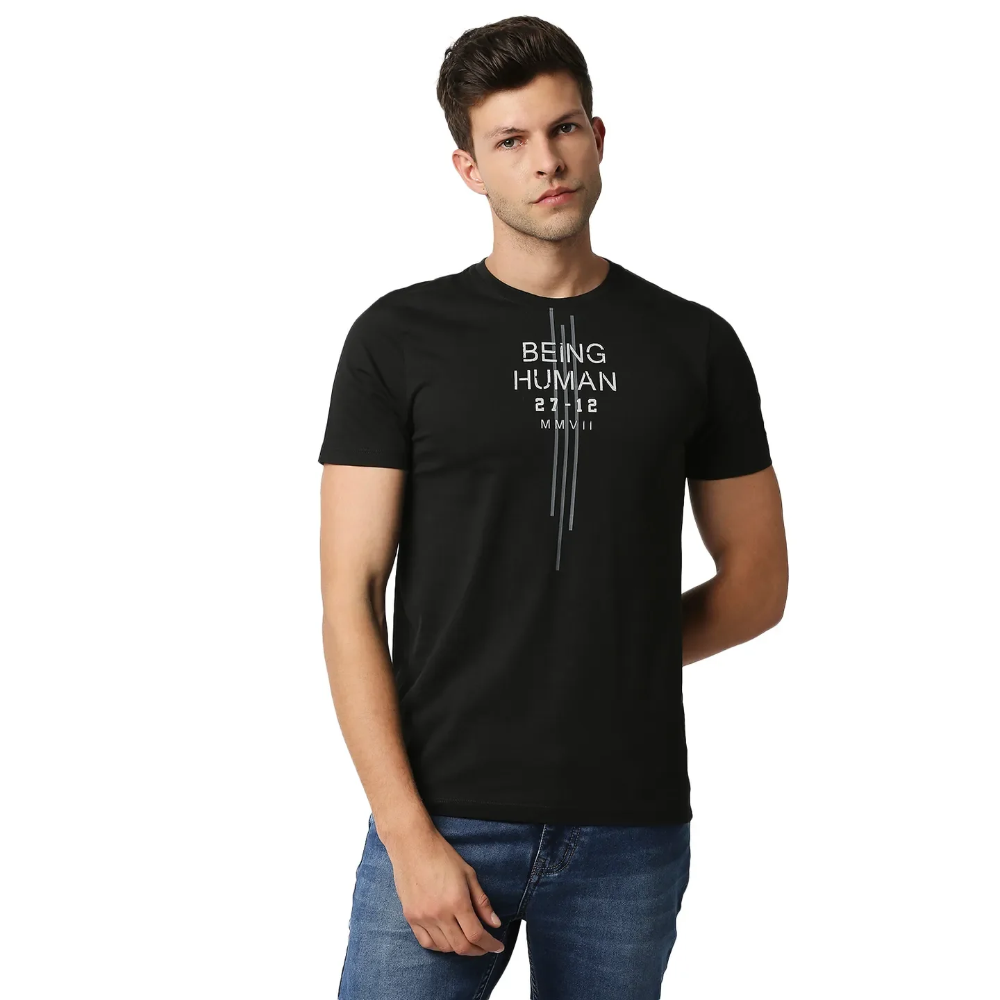 Black Regular Fit Men's Short Sleeves T-Shirt by Being Human Clothing