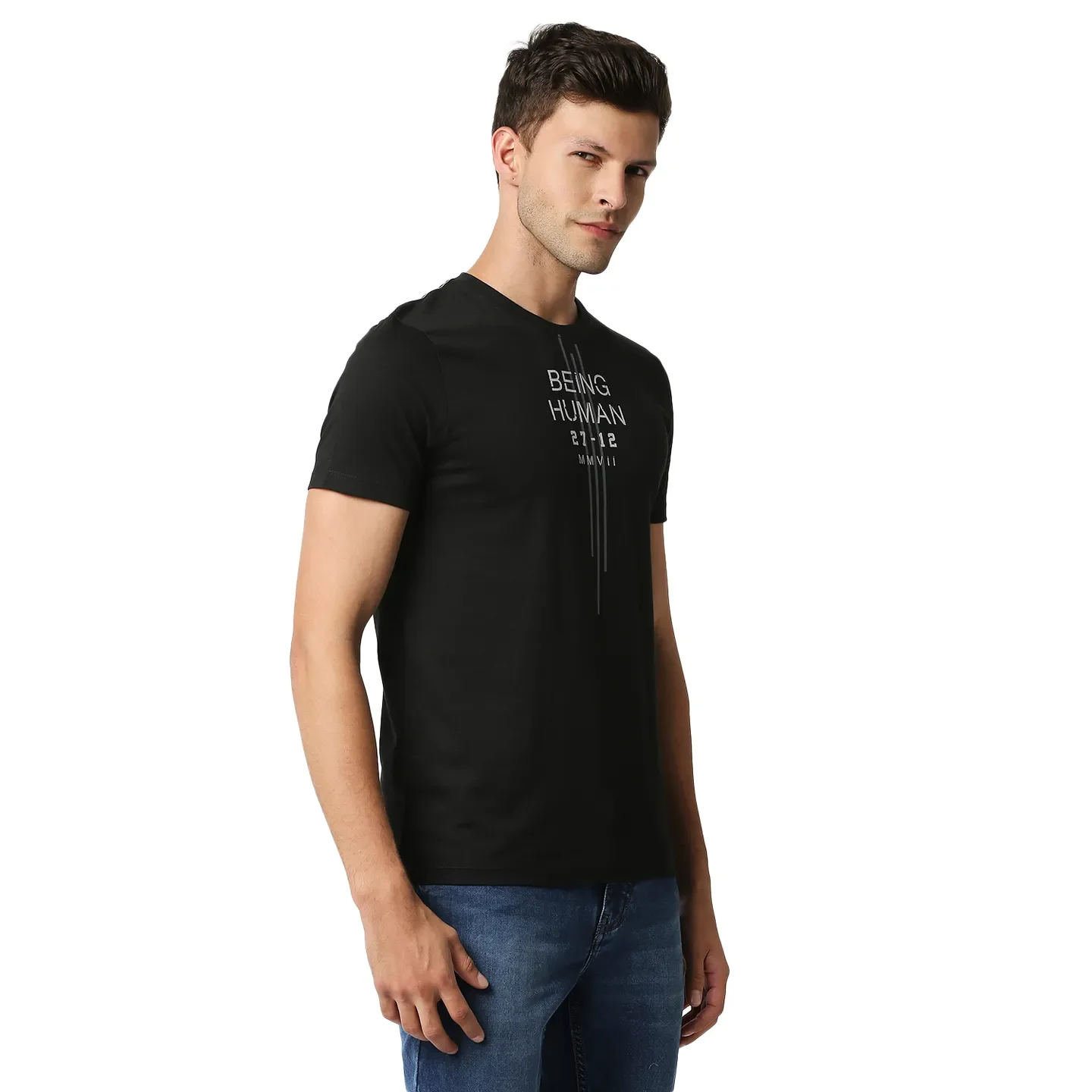 Black Regular Fit Men's Short Sleeves T-Shirt by Being Human Clothing - Image 3