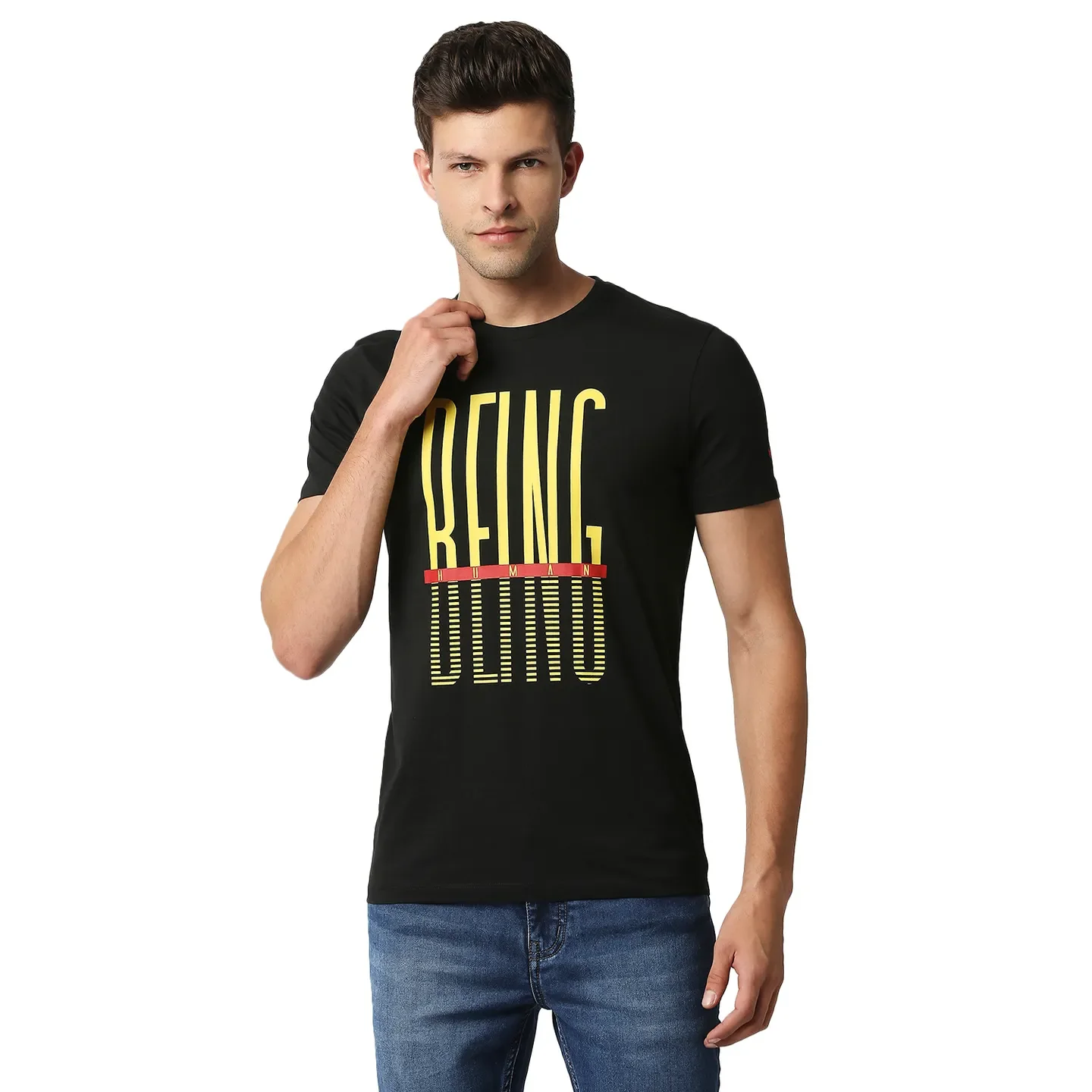 Black Regular Fit Men's Short Sleeves T-Shirt by Being Human Clothing