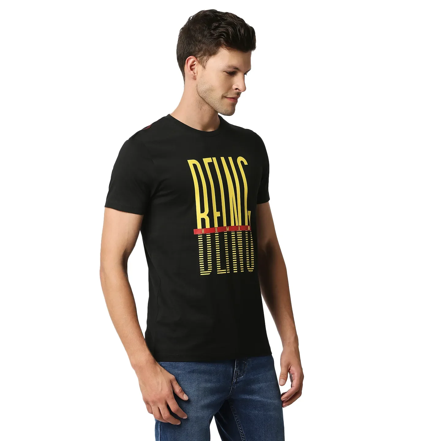Black Regular Fit Men's Short Sleeves T-Shirt by Being Human Clothing - Image 3