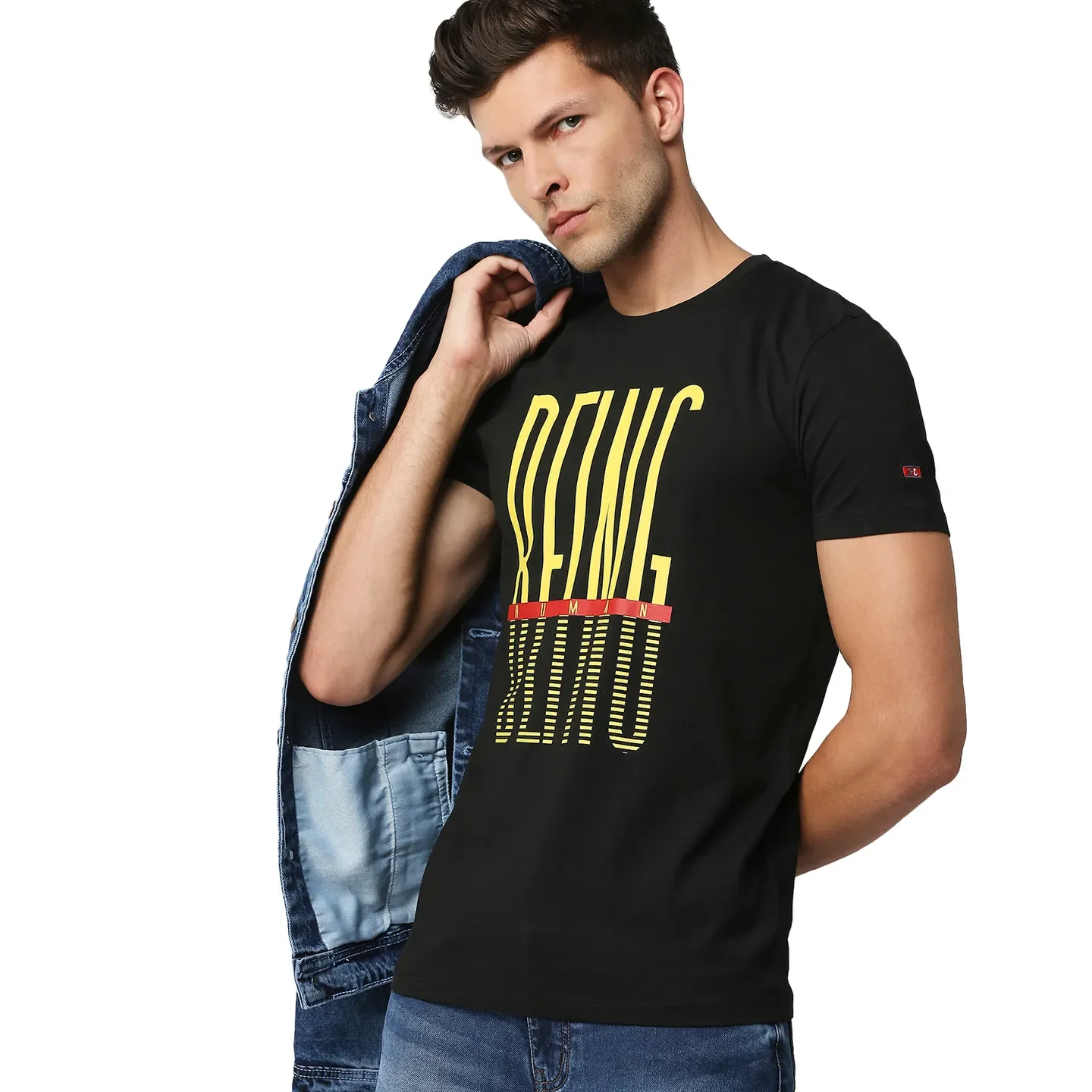 Black Regular Fit Men's Short Sleeves T-Shirt by Being Human Clothing - Image 7