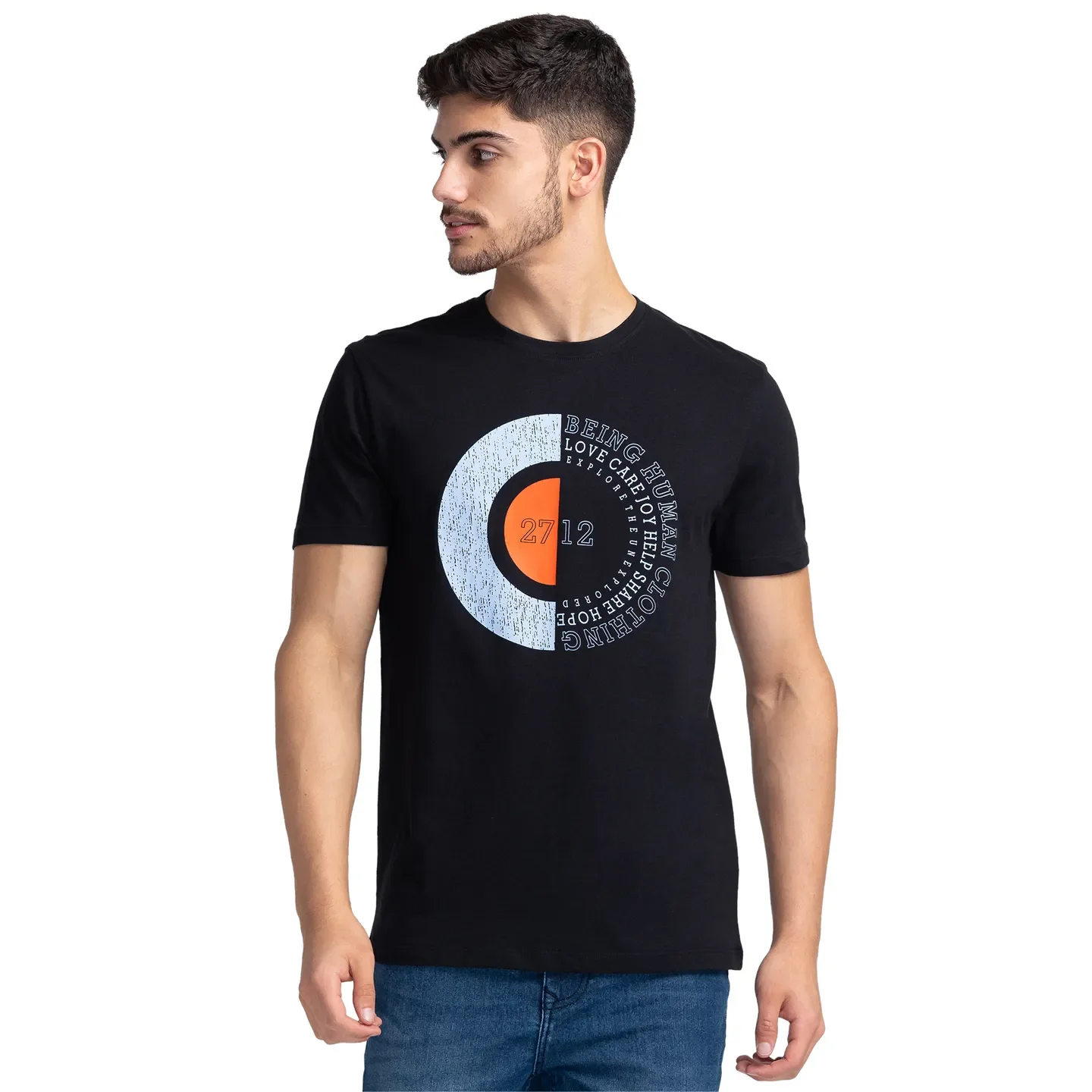 Black Regular Fit Men's Short Sleeves T-Shirt by Being Human Clothing