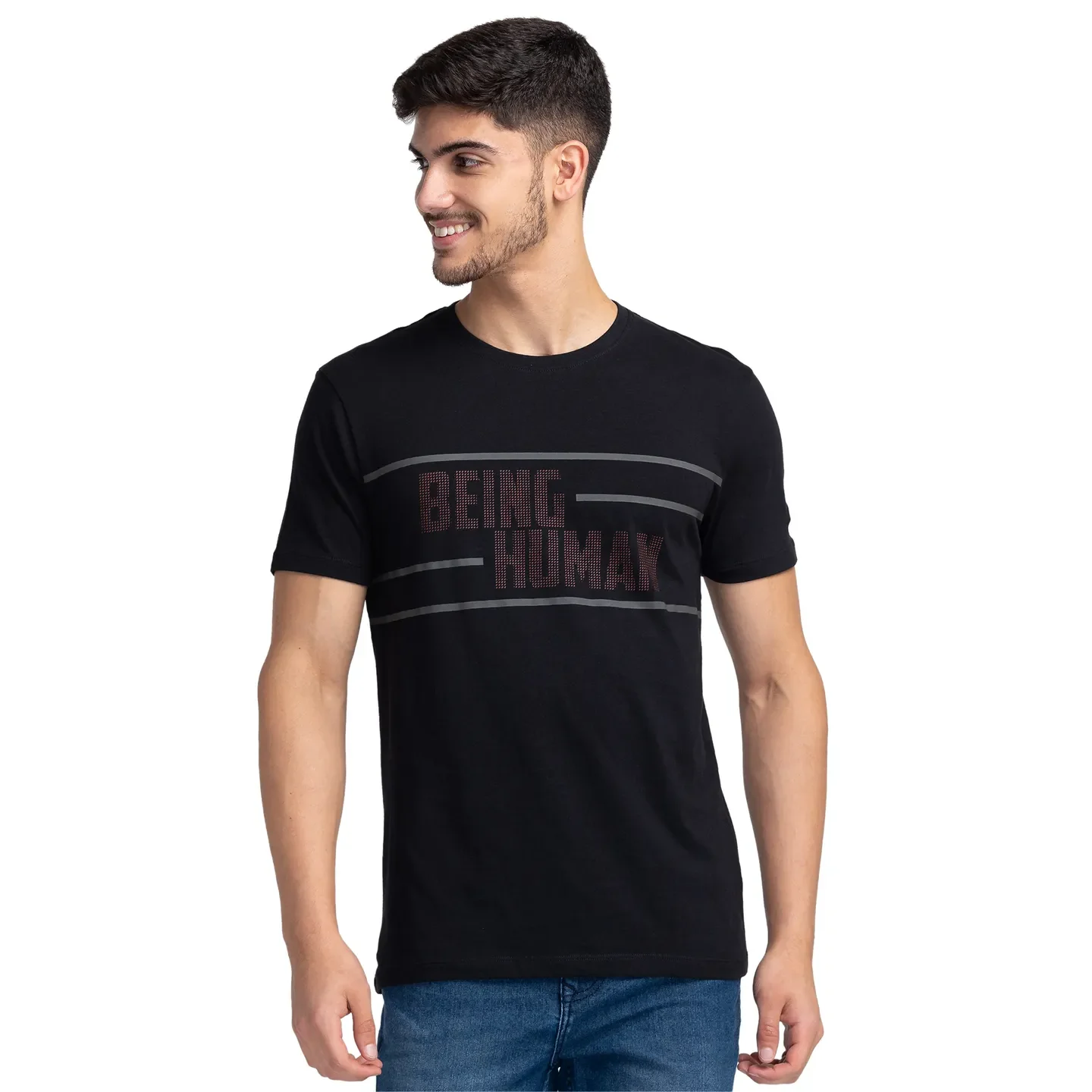 Black Regular Fit Men's Short Sleeves T-Shirt by Being Human Clothing