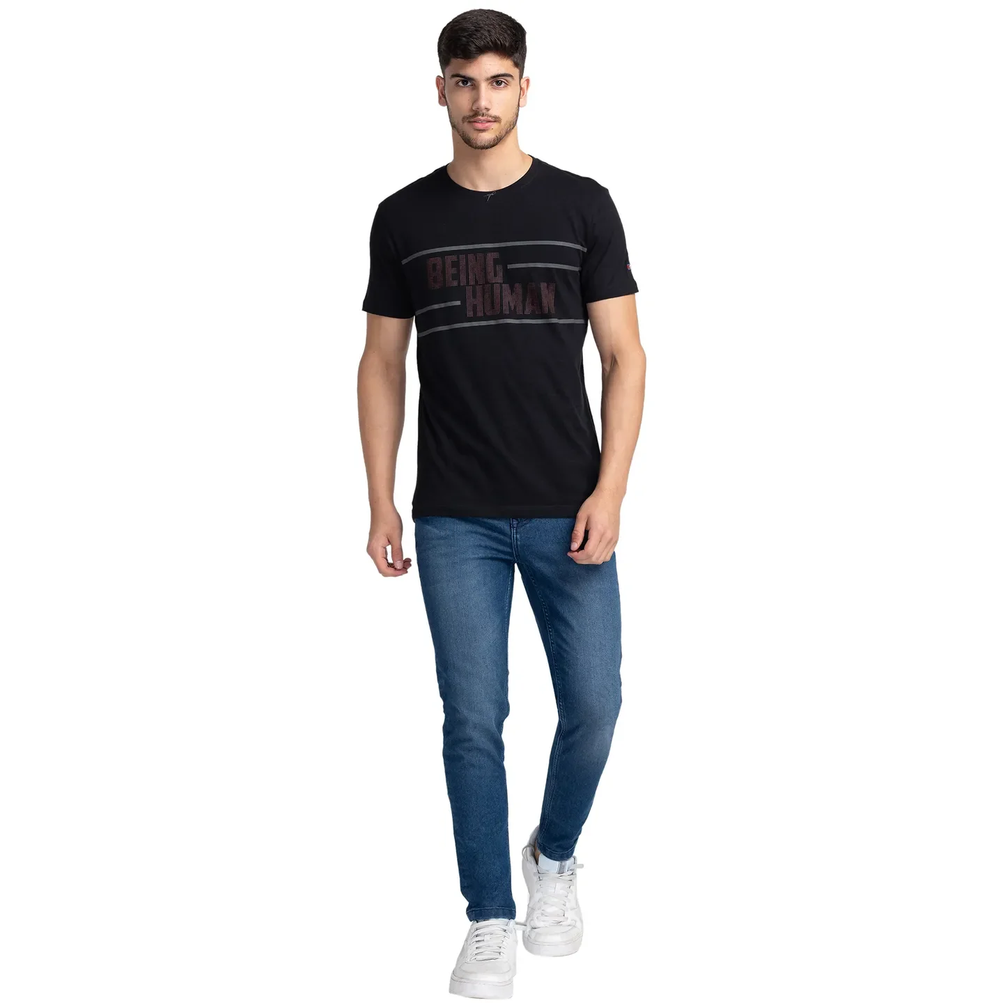 Black Regular Fit Men's Short Sleeves T-Shirt by Being Human Clothing - Image 2