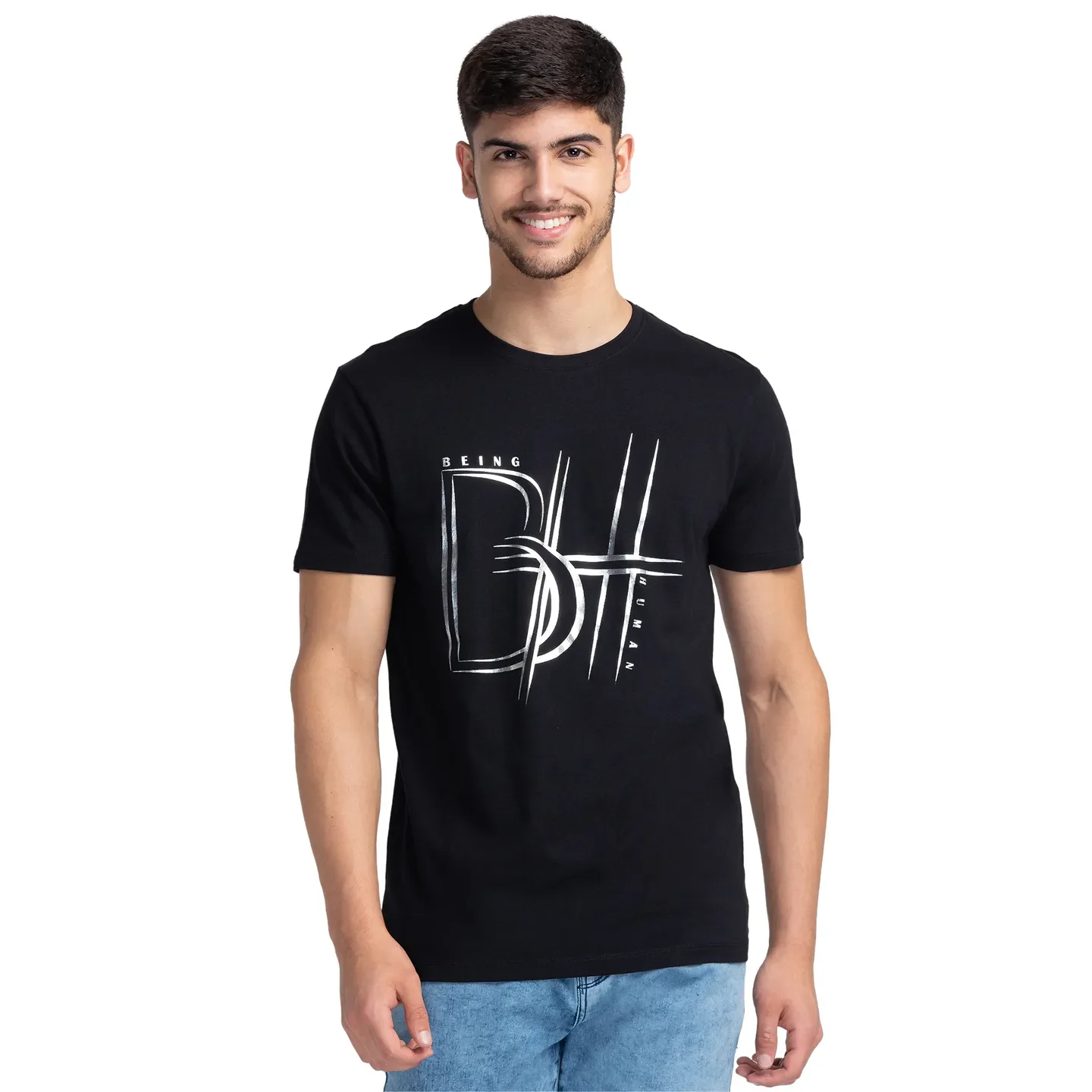 Black Regular Fit Men's Short Sleeves T-Shirt by Being Human Clothing