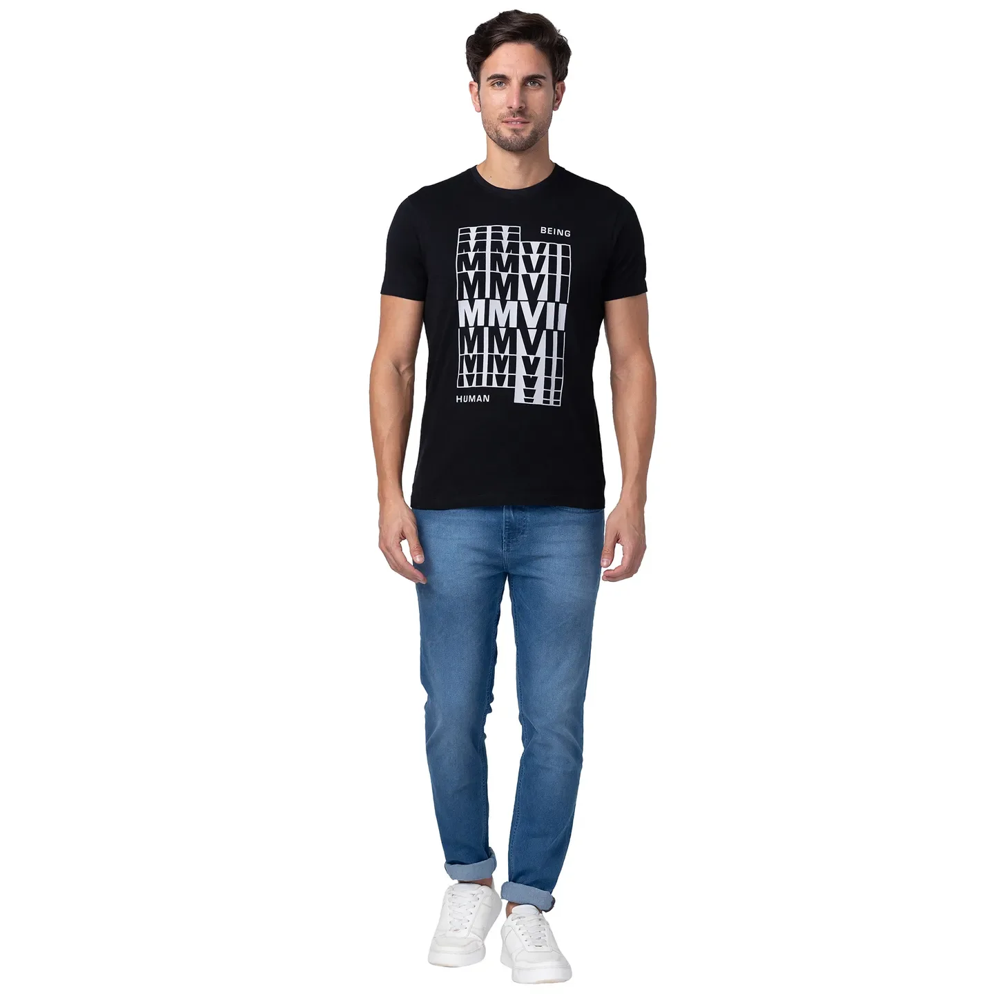 Black Regular Fit Men's Short Sleeves T-Shirt by Being Human Clothing - Image 2