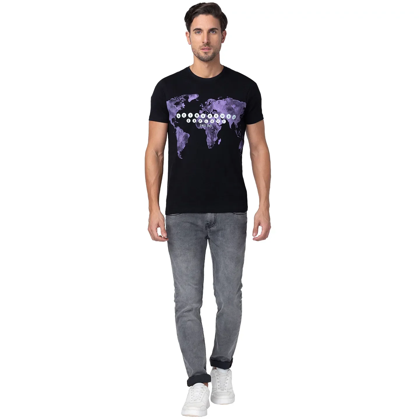 Black Regular Fit Men's Short Sleeves T-Shirt by Being Human Clothing - Image 2