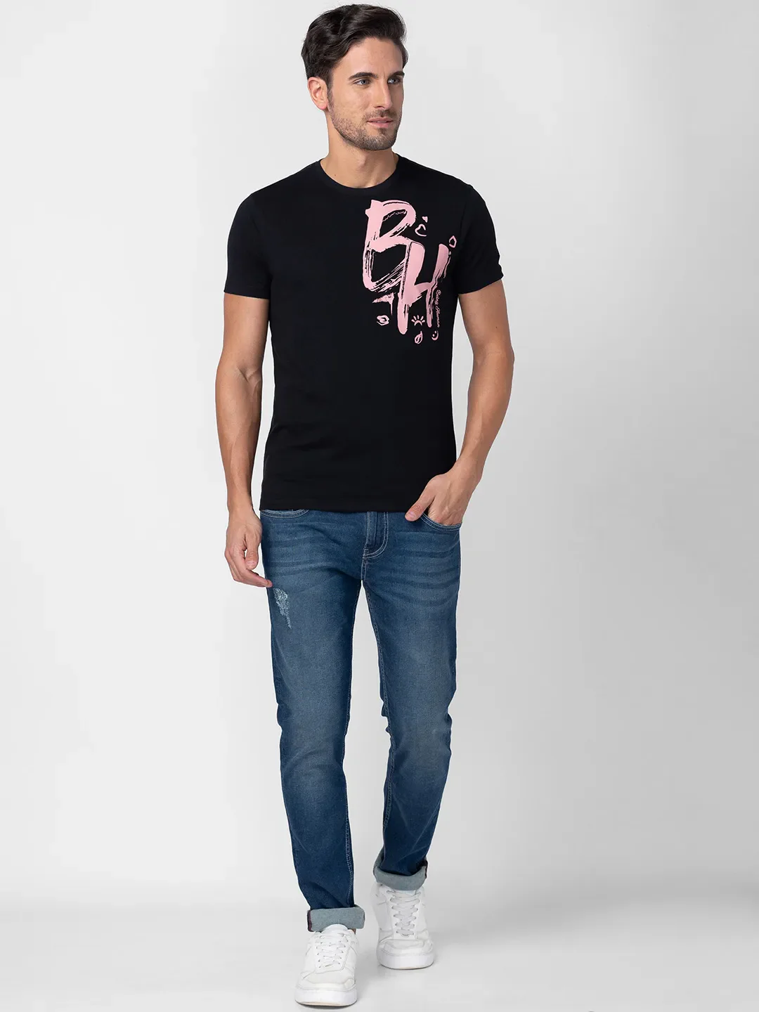 Black Regular Fit Men's Short Sleeves T-Shirt by Being Human Clothing - Image 2