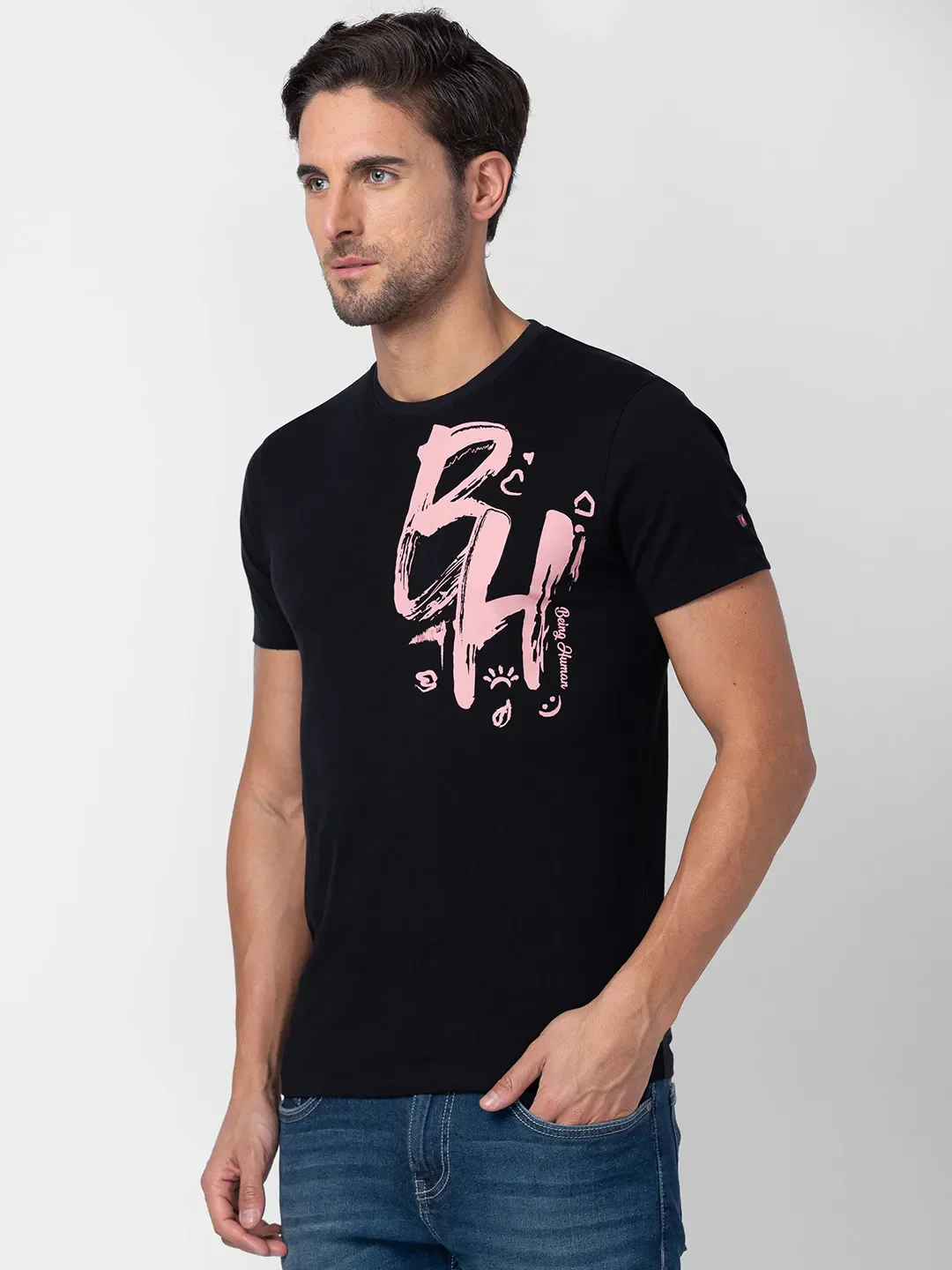 Black Regular Fit Men's Short Sleeves T-Shirt by Being Human Clothing - Image 4