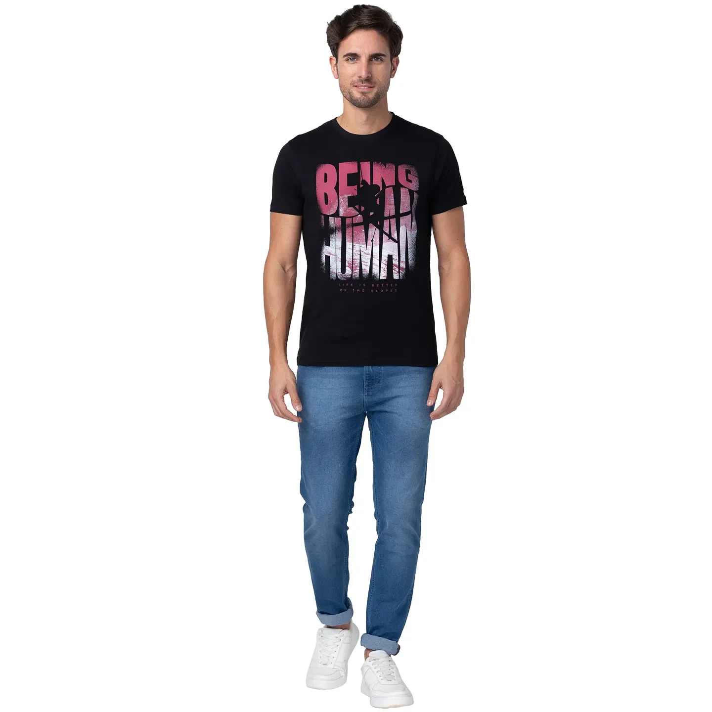 Black Regular Fit Men's Short Sleeves T-Shirt by Being Human Clothing - Image 2