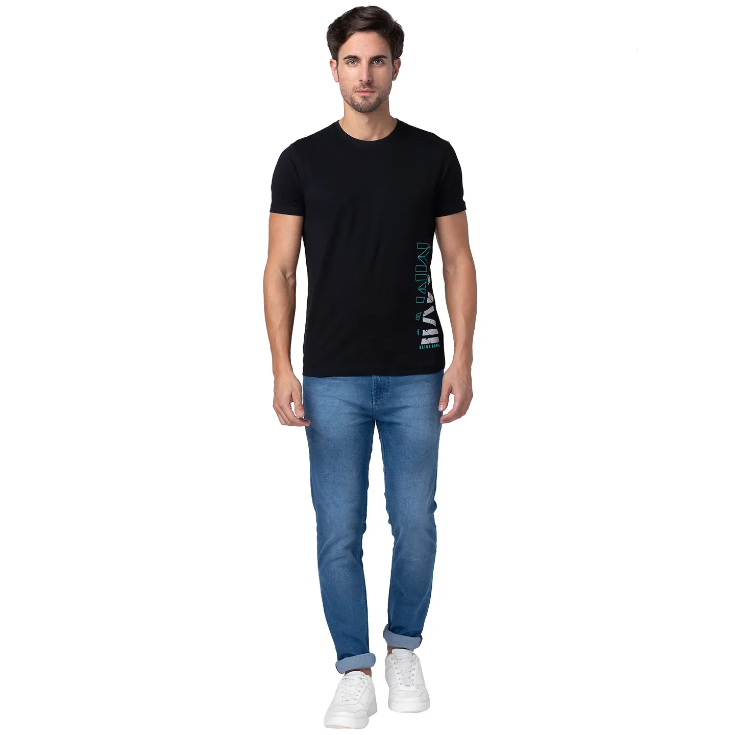 Black Regular Fit Men's Short Sleeves T-Shirt by Being Human Clothing - Image 2