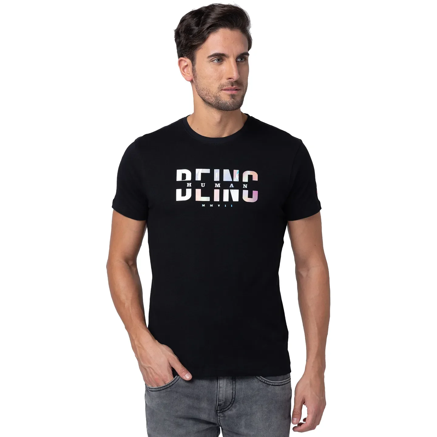 Black Regular Fit Men's Short Sleeves T-Shirt by Being Human Clothing