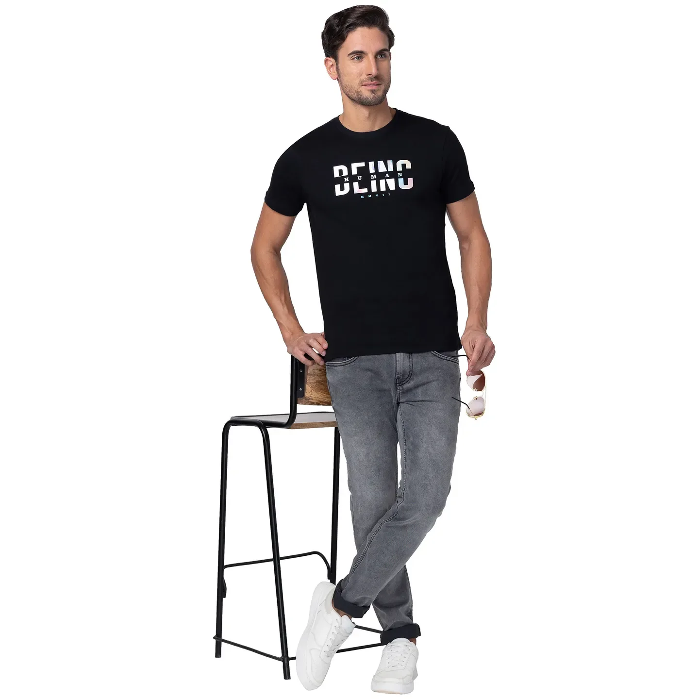 Black Regular Fit Men's Short Sleeves T-Shirt by Being Human Clothing - Image 6