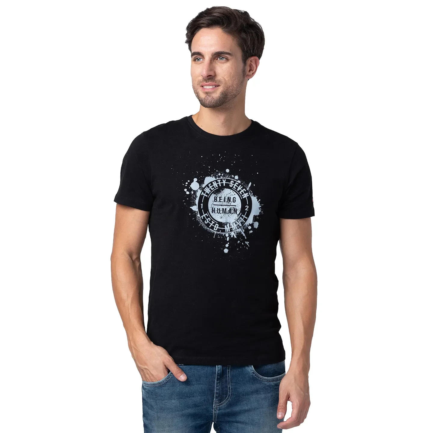 Black Regular Fit Men's Short Sleeves T-Shirt by Being Human Clothing