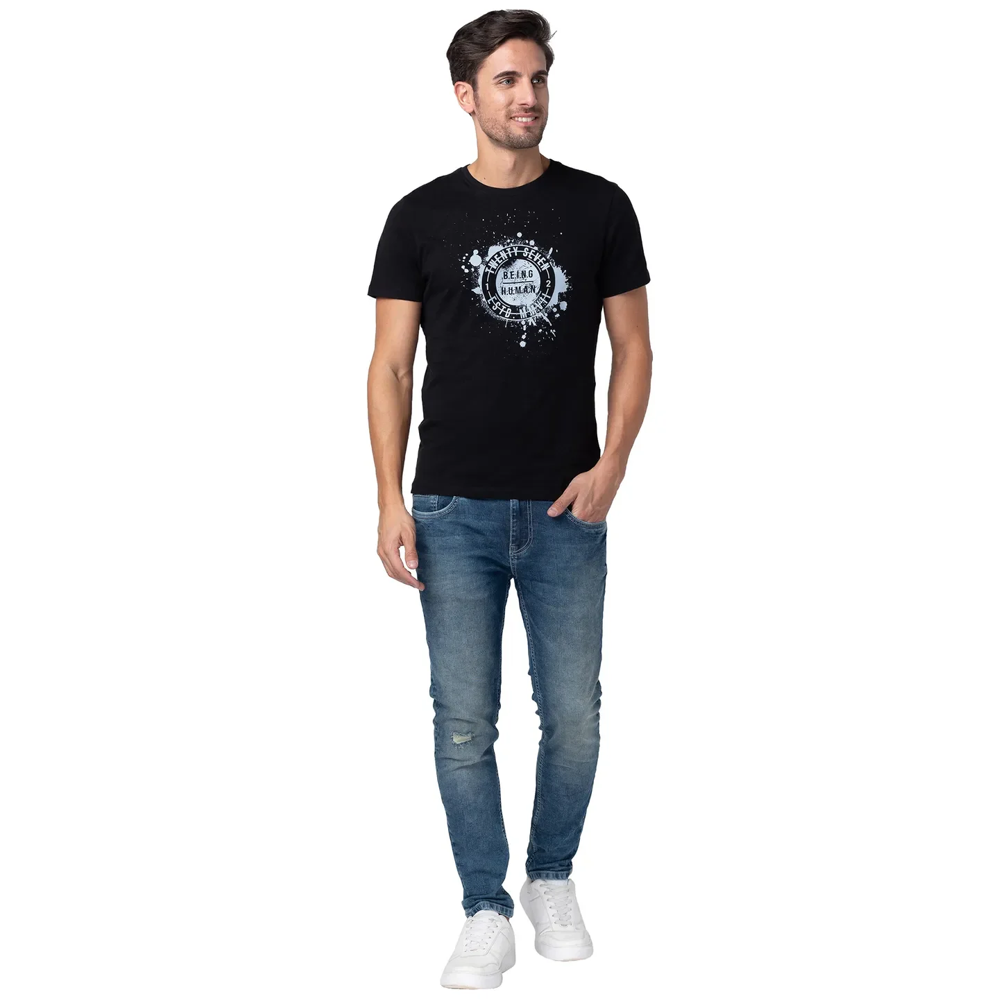 Black Regular Fit Men's Short Sleeves T-Shirt by Being Human Clothing - Image 2