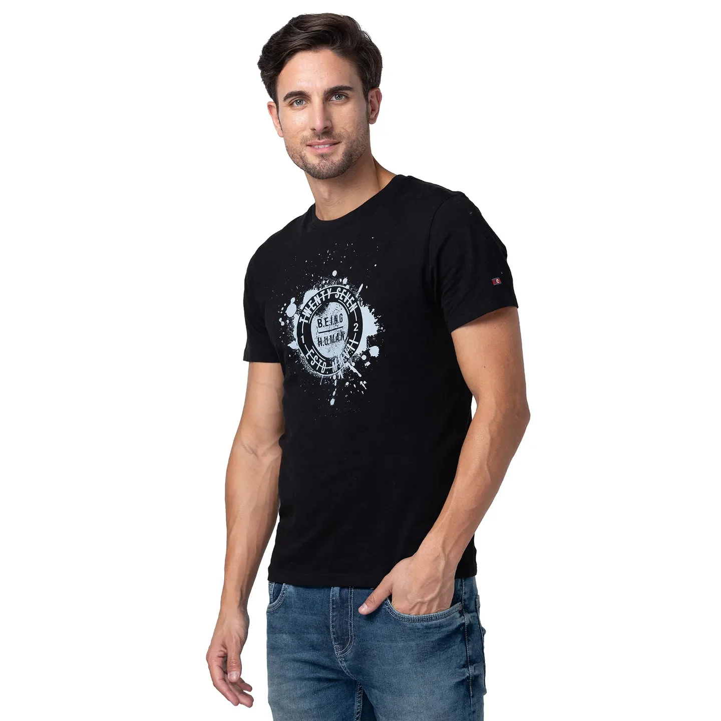 Black Regular Fit Men's Short Sleeves T-Shirt by Being Human Clothing - Image 4