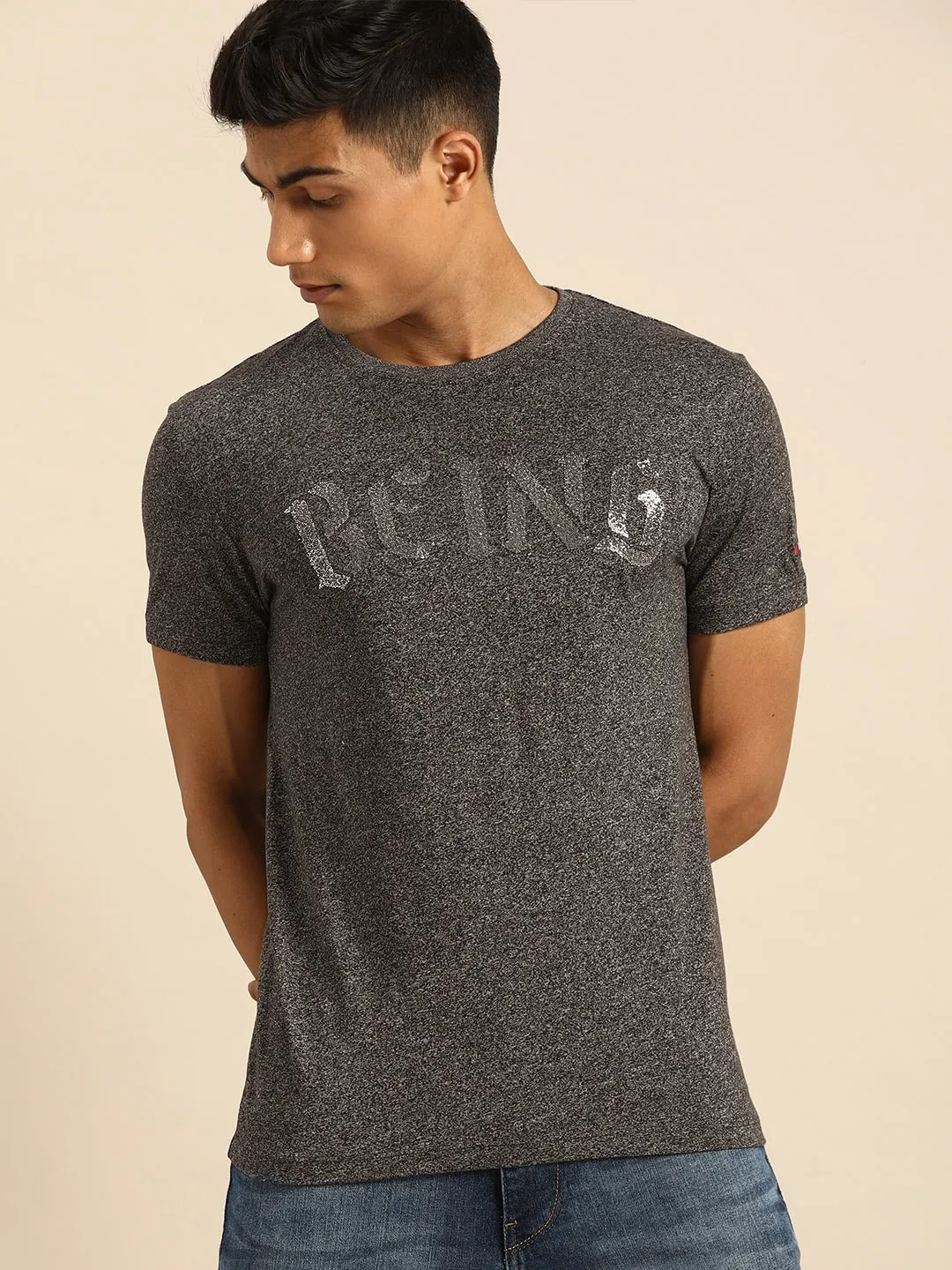 Black Regular Fit Men's Short Sleeves T-Shirt by Being Human Clothing