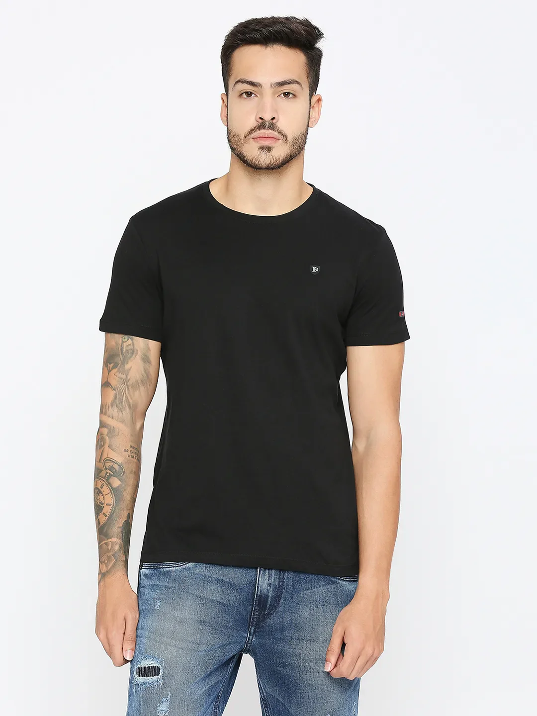 Black Regular Fit Round Neck Men's T-Shirt by Being Human Clothing