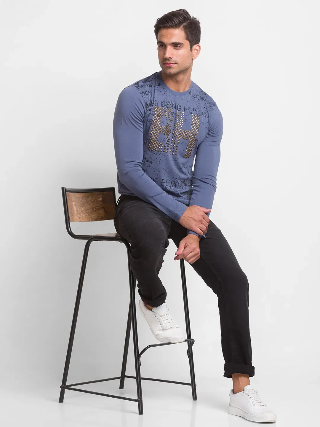 Blue Regular Fit Men's Long Sleeves T-Shirt by Being Human Clothing - Image 5