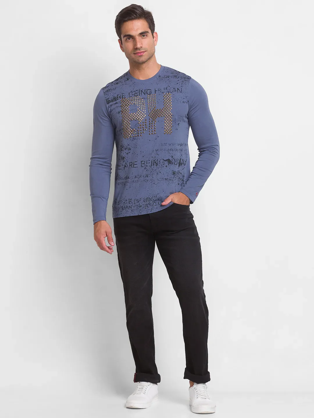 Blue Regular Fit Men's Long Sleeves T-Shirt by Being Human Clothing - Image 6