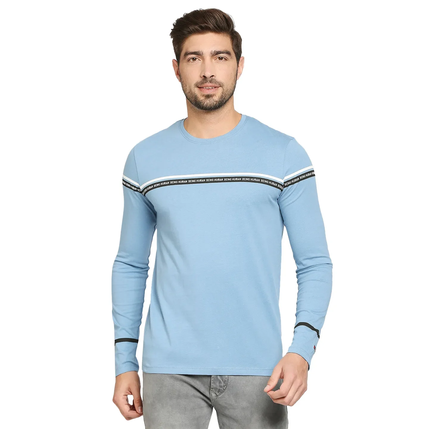 Blue Regular Fit Men's Long Sleeves T-Shirt by Being Human Clothing