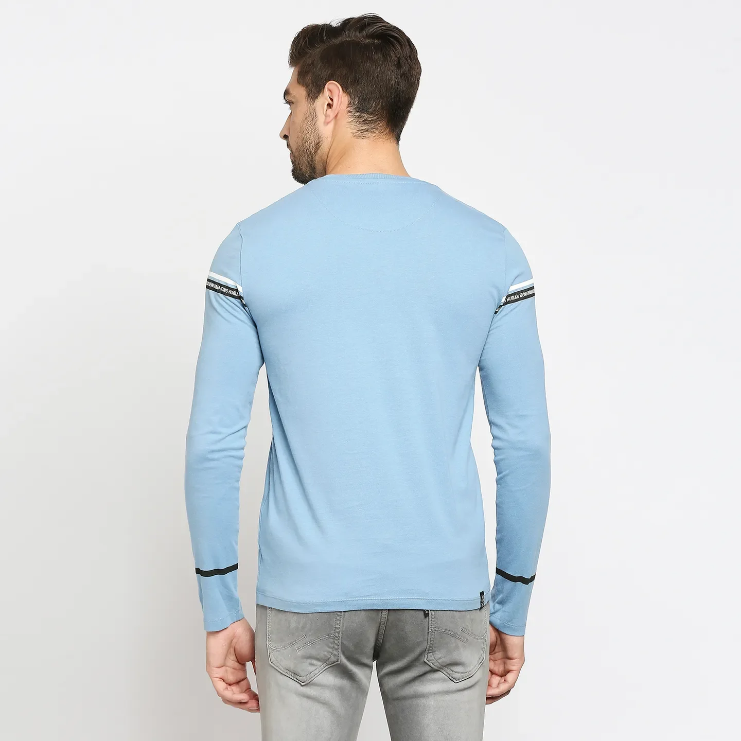 Blue Regular Fit Men's Long Sleeves T-Shirt by Being Human Clothing - Image 4