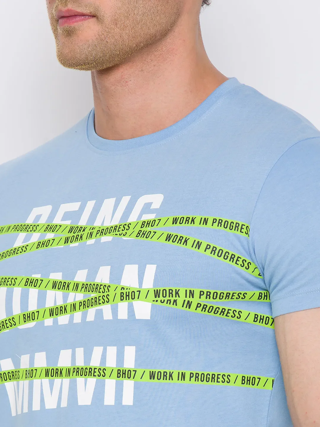 Blue Regular Fit Round Neck Men's T-Shirt by Being Human Clothing - Image 5