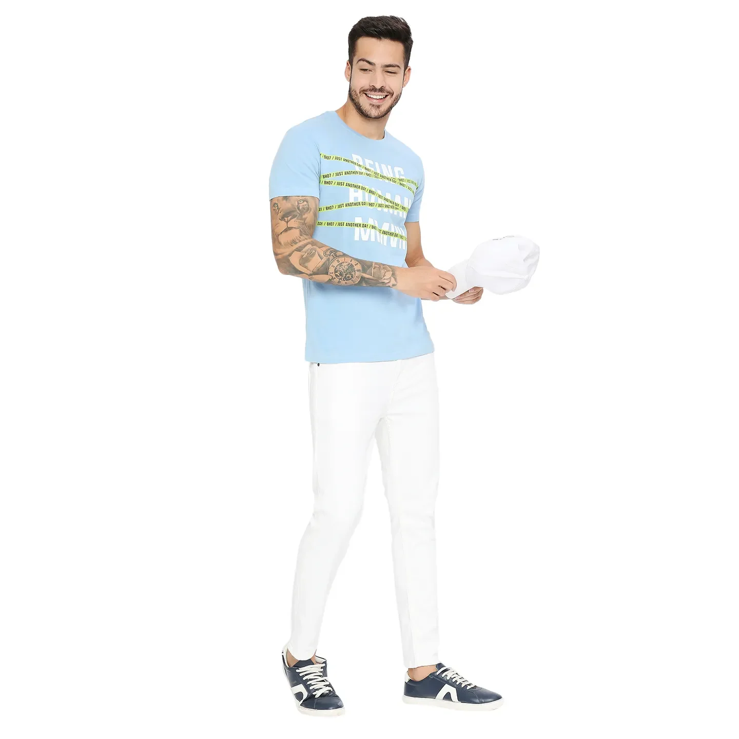 Blue Regular Fit Round Neck Men's T-Shirt by Being Human Clothing - Image 6