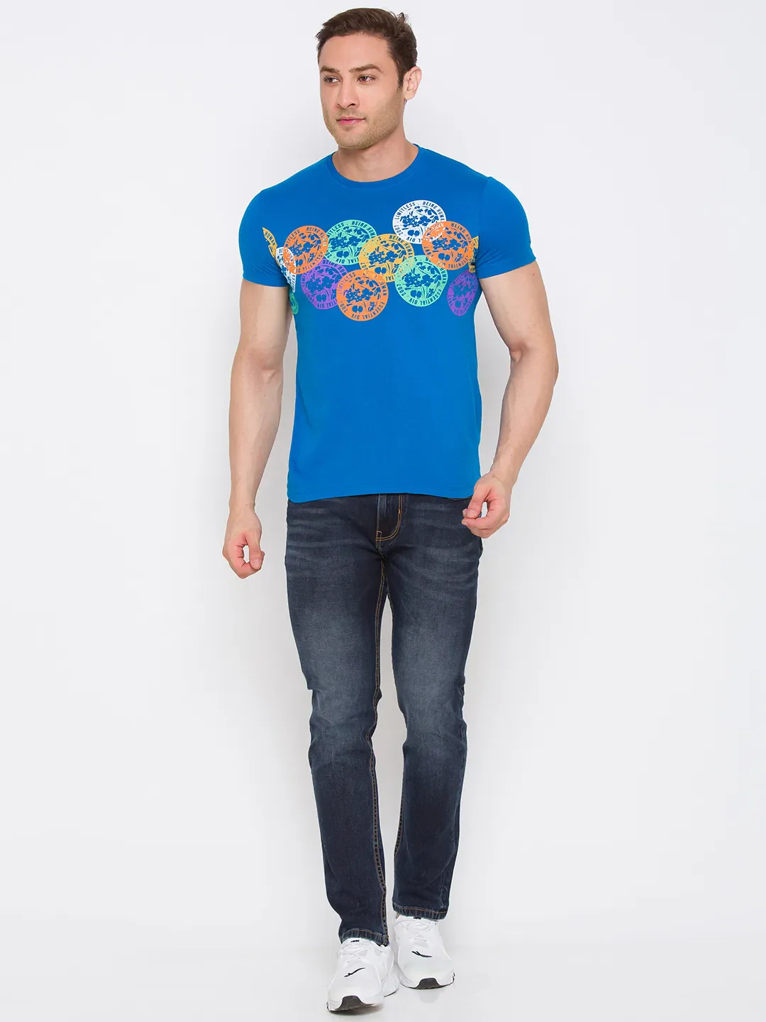 Blue Regular Fit Round Neck Men's T-Shirt by Being Human Clothing - Image 5