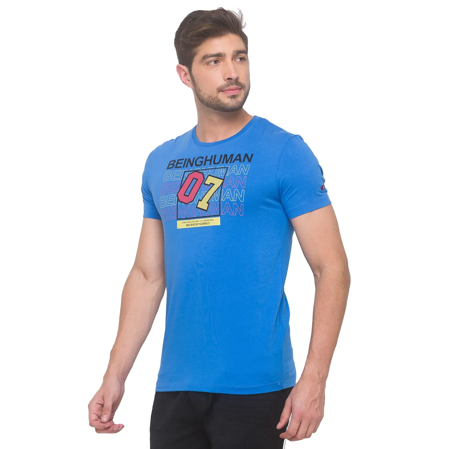 Blue Regular Fit Round Neck Men's T-Shirt by Being Human Clothing - Image 3