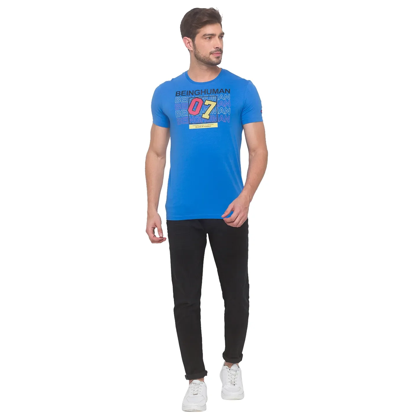 Blue Regular Fit Round Neck Men's T-Shirt by Being Human Clothing - Image 5