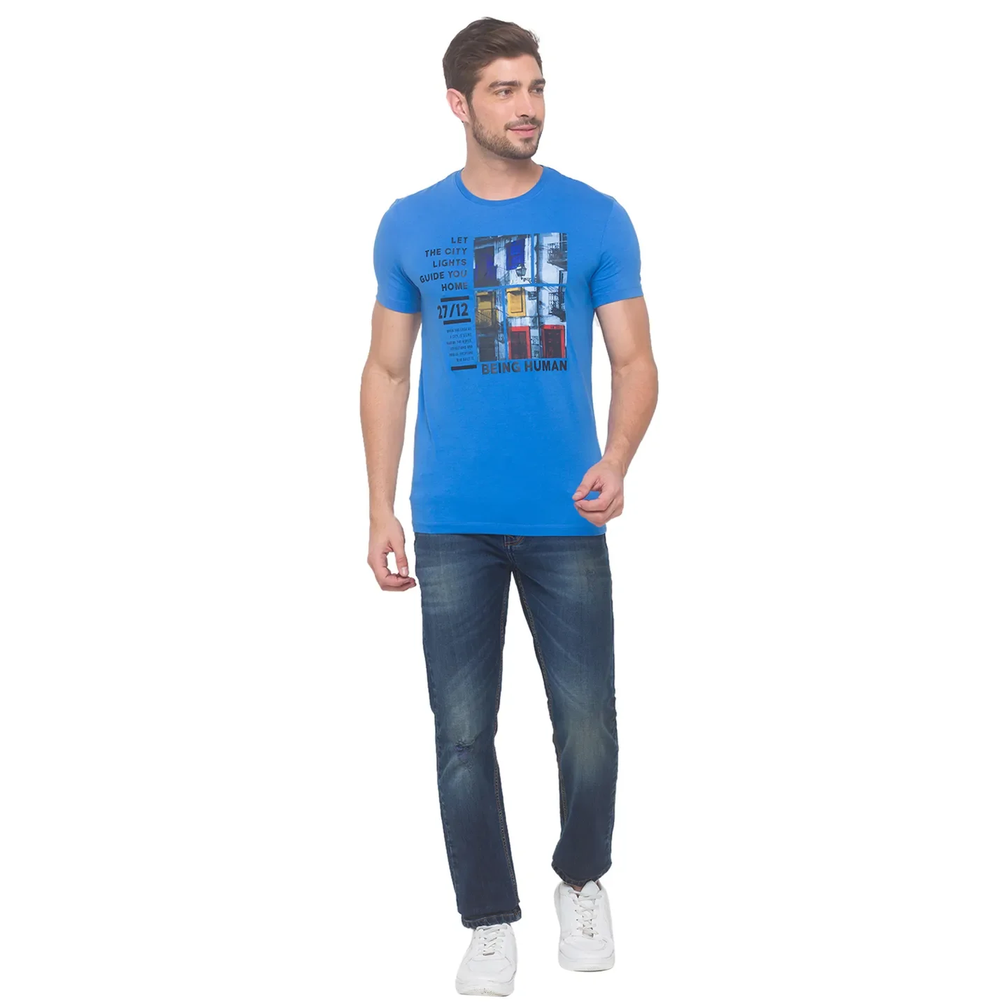 Blue Regular Fit Round Neck Men's T-Shirt by Being Human Clothing - Image 5
