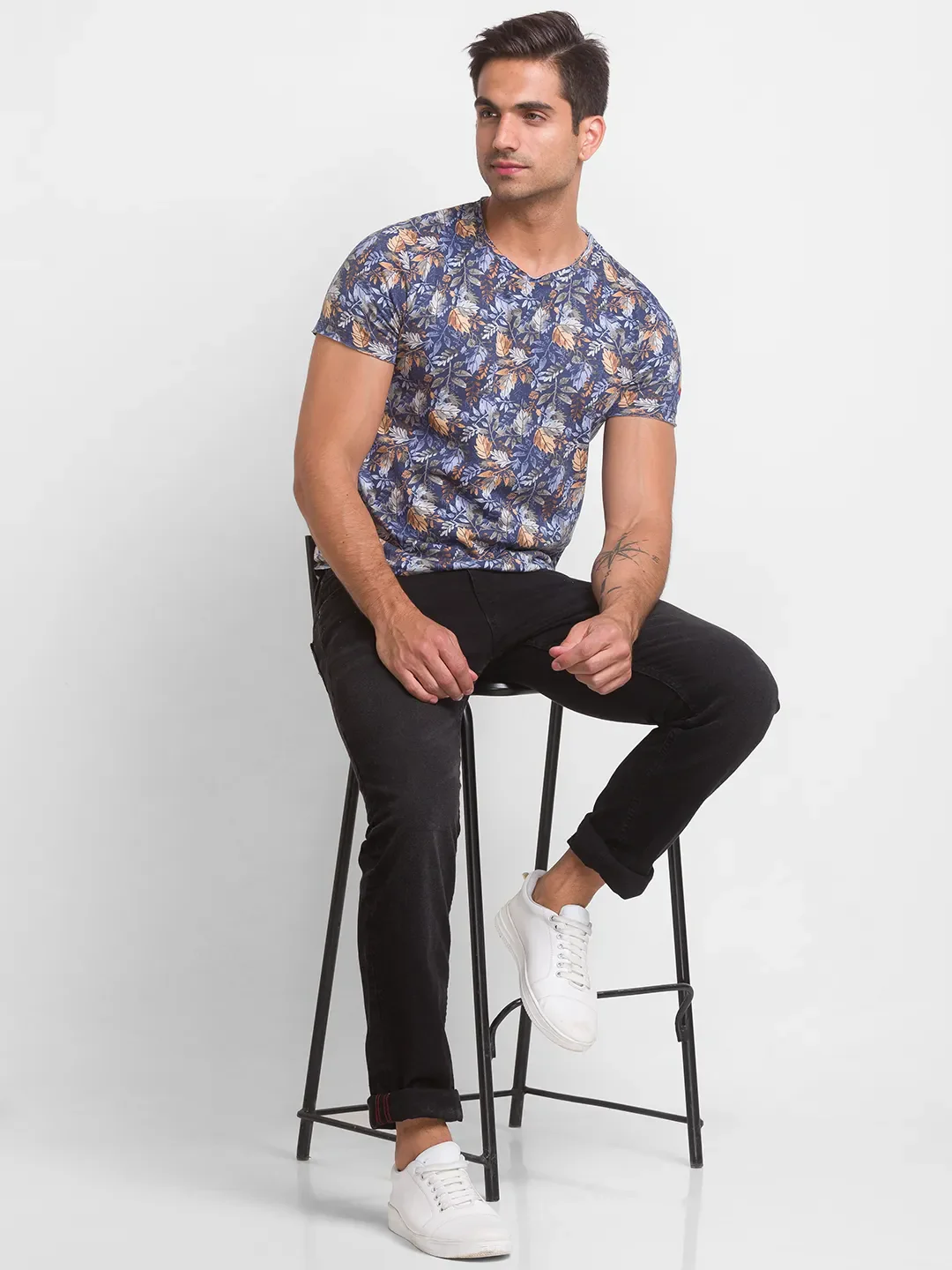 Blue Regular Fit Men's Short Sleeves T-Shirt by Being Human Clothing - Image 6