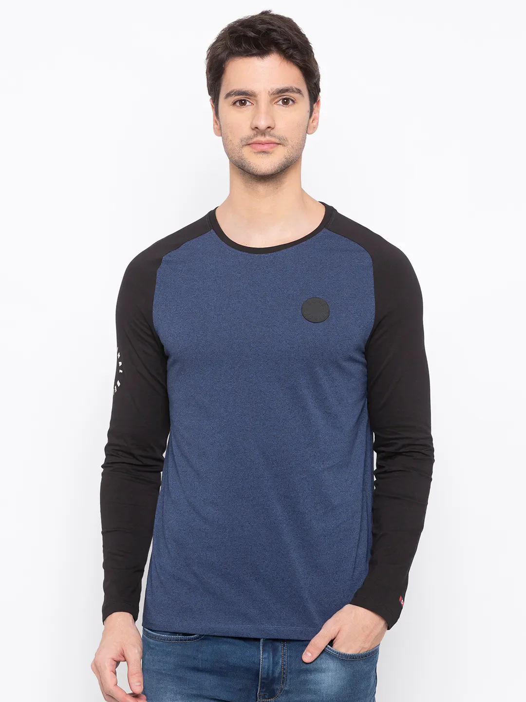 Blue Regular Fit Men's Long Sleeves T-Shirt by Being Human Clothing