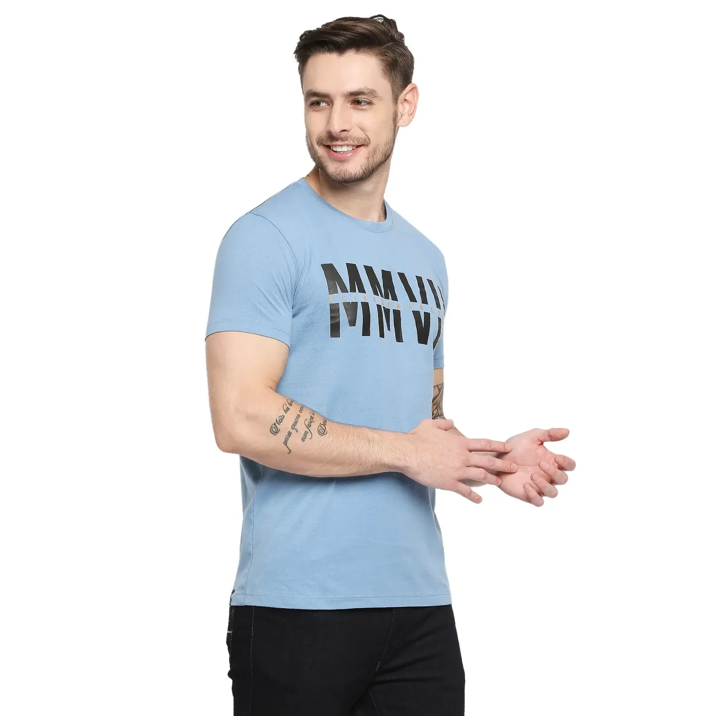 Blue Regular Fit Men's Short Sleeves T-Shirt by Being Human Clothing - Image 5