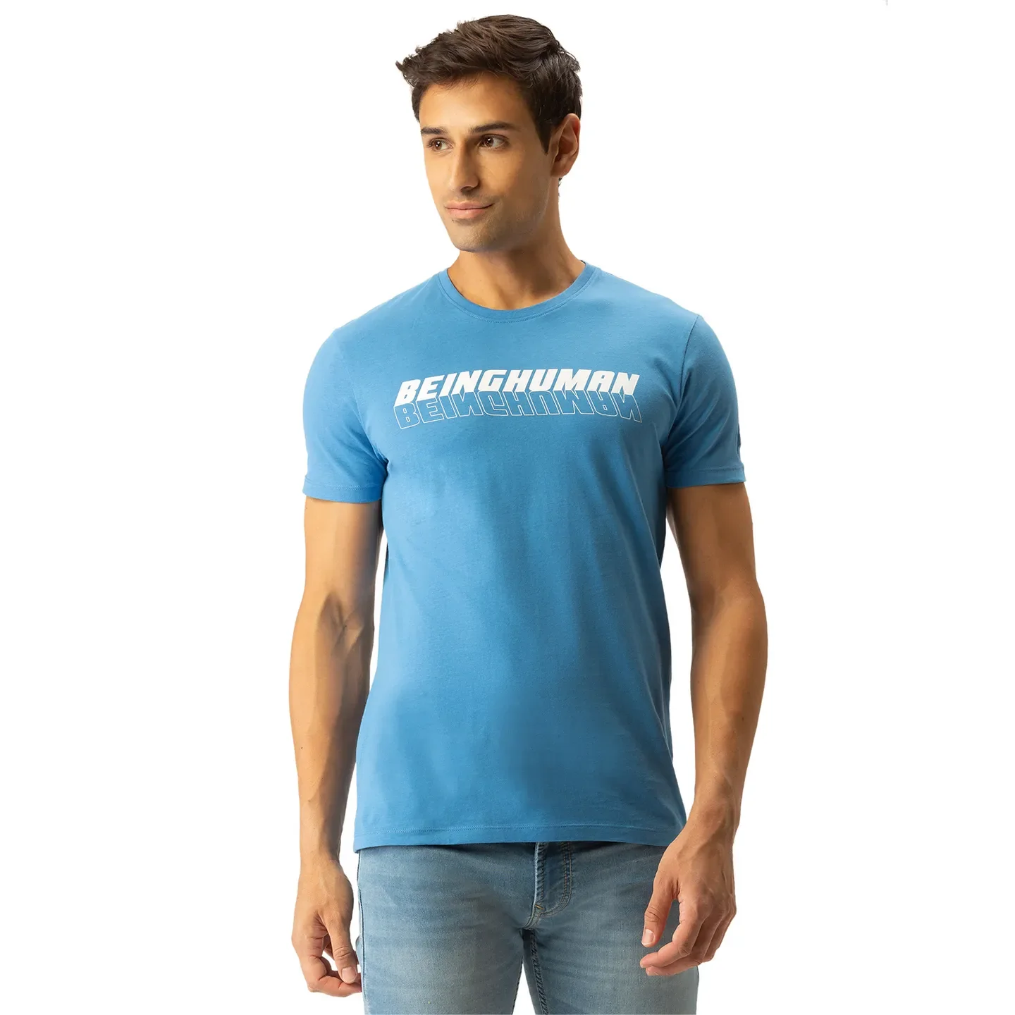 Blue Regular Fit Men's Short Sleeves T-Shirt by Being Human Clothing