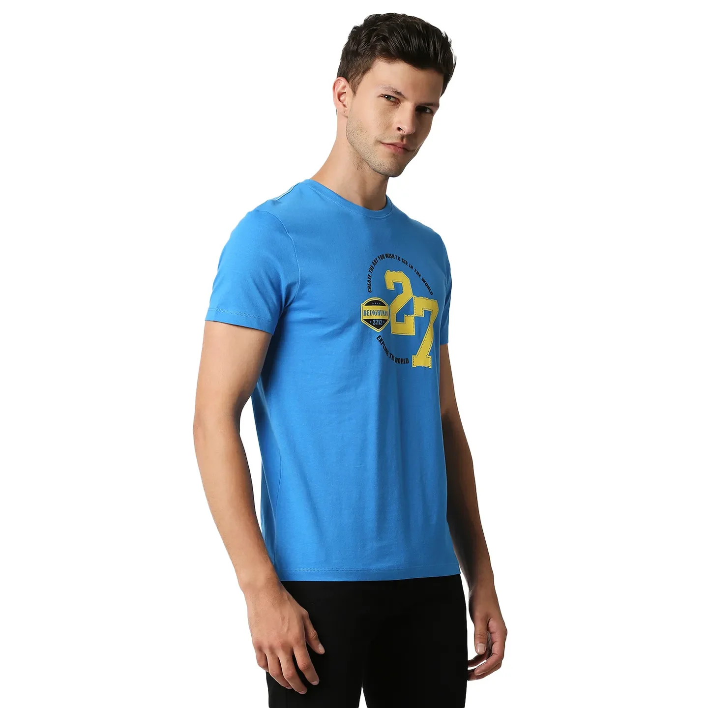 Blue Regular Fit Round Neck Men's T-Shirt by Being Human Clothing - Image 3