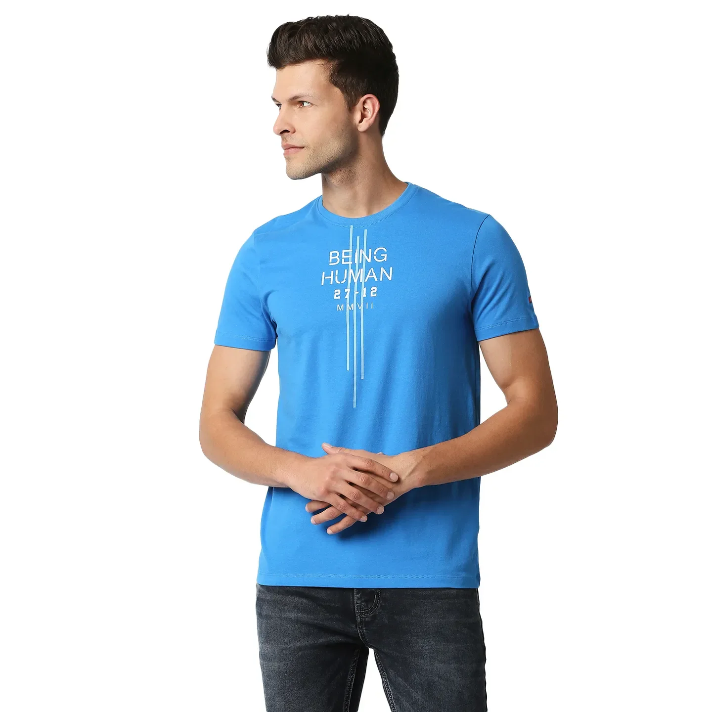 Blue Regular Fit Men's Short Sleeves T-Shirt by Being Human Clothing