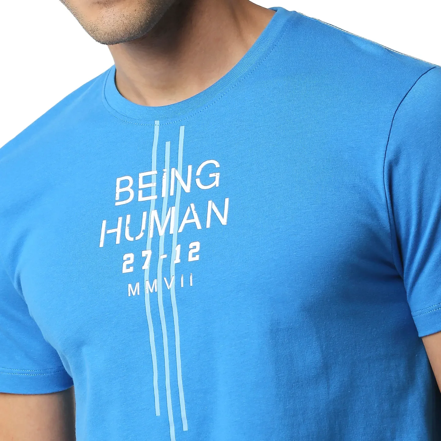 Blue Regular Fit Men's Short Sleeves T-Shirt by Being Human Clothing - Image 5